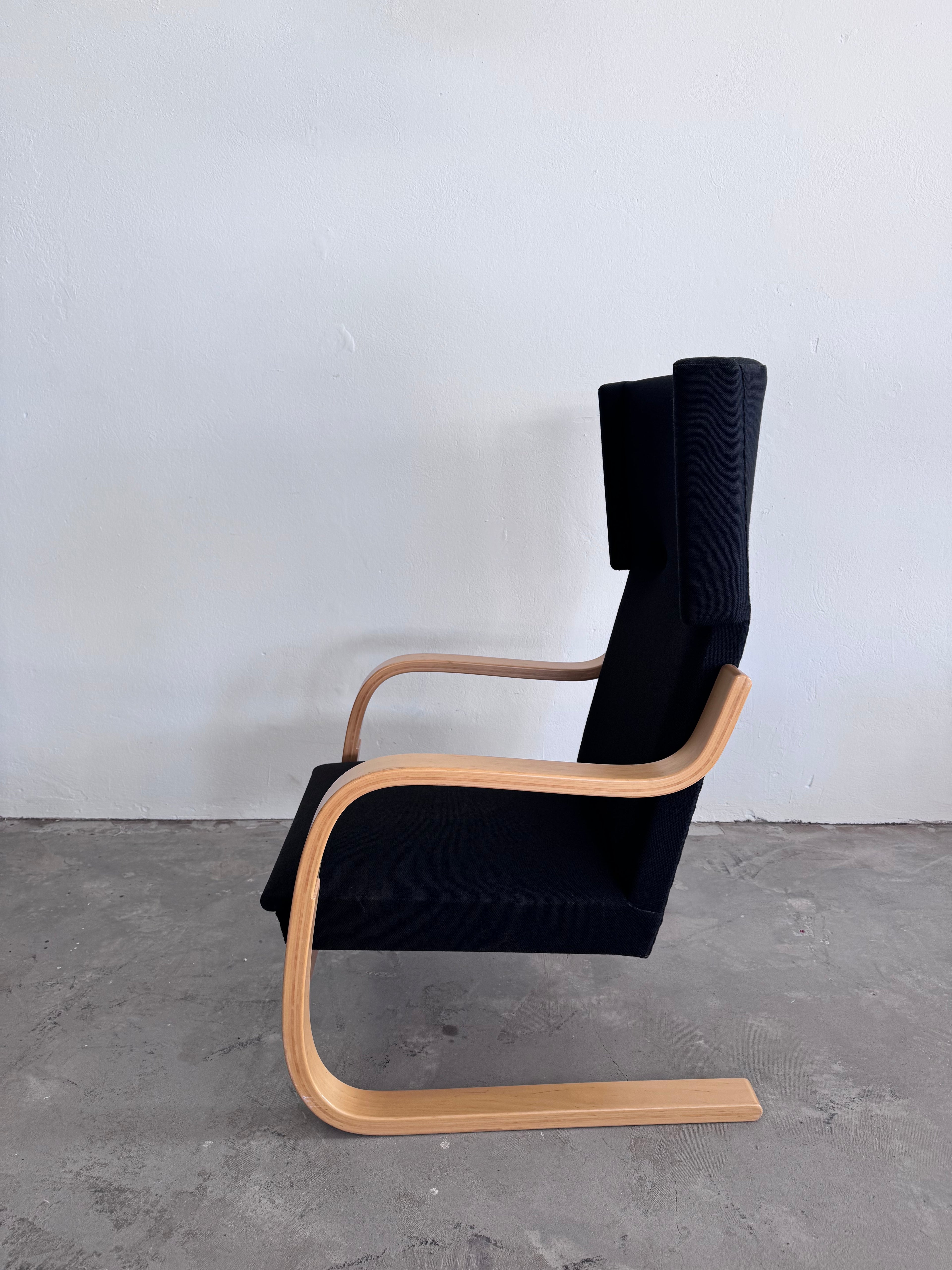 Alvar Aalto 36/401 Freischwinger Sessel für Artek, 1950er – Birke & schwarzer Stoff, Mid-Century Design