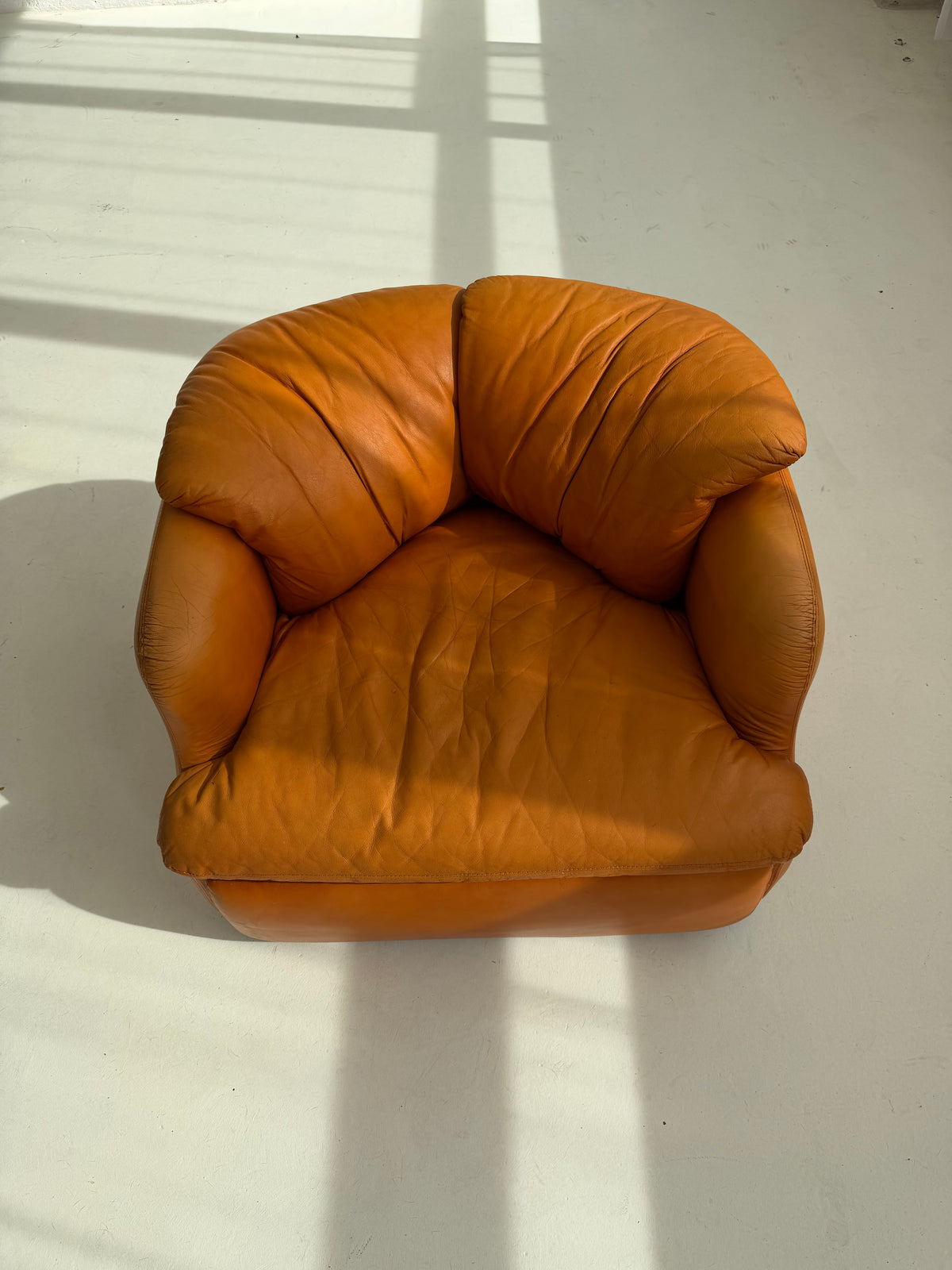 1 of 2 Vintage Confidential Lounge Chair by Alberto Rosselli for Saporiti, 1970s Italian Cognac Leather Armchair