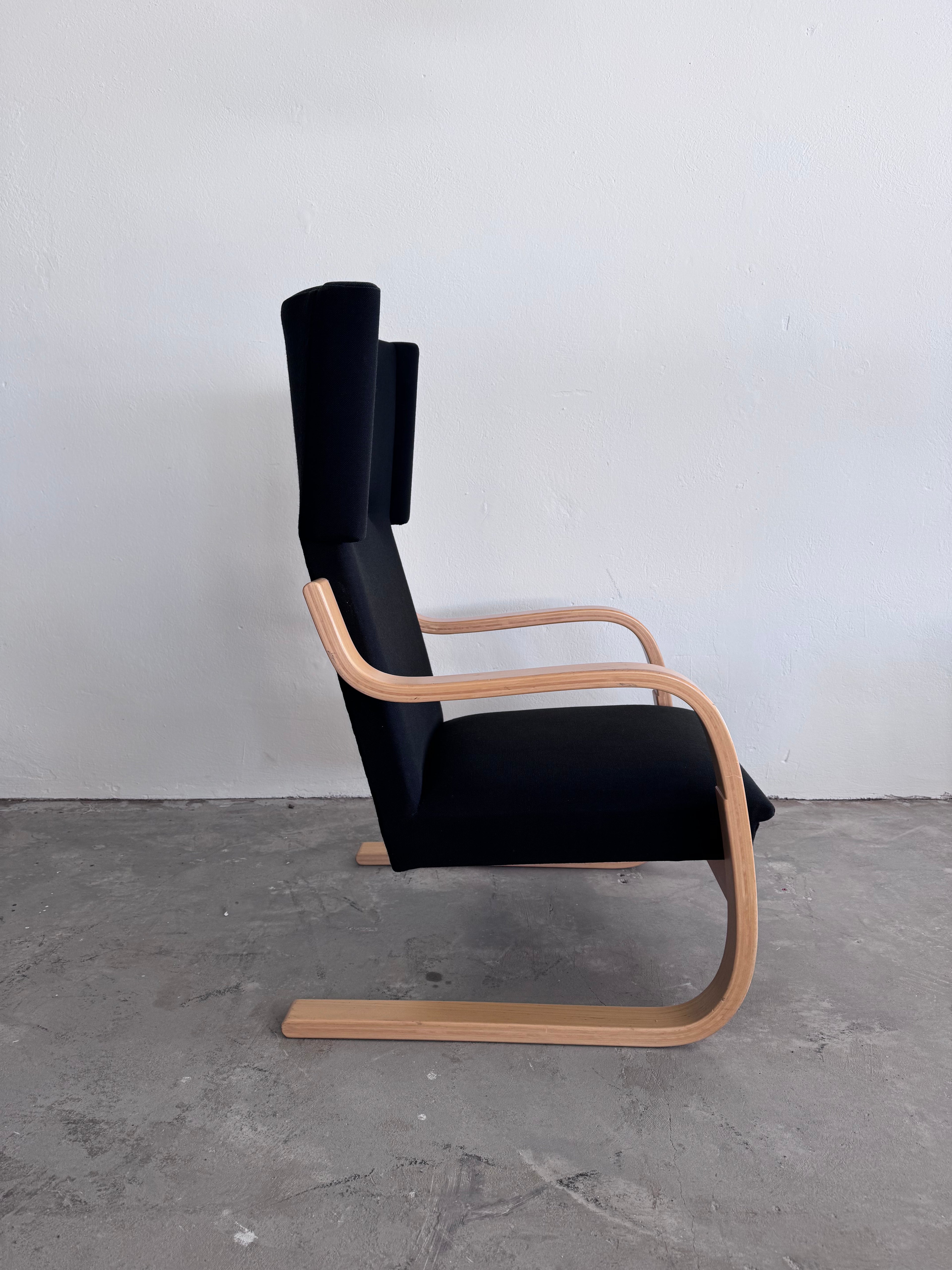 Alvar Aalto 36/401 Freischwinger Sessel für Artek, 1950er – Birke & schwarzer Stoff, Mid-Century Design