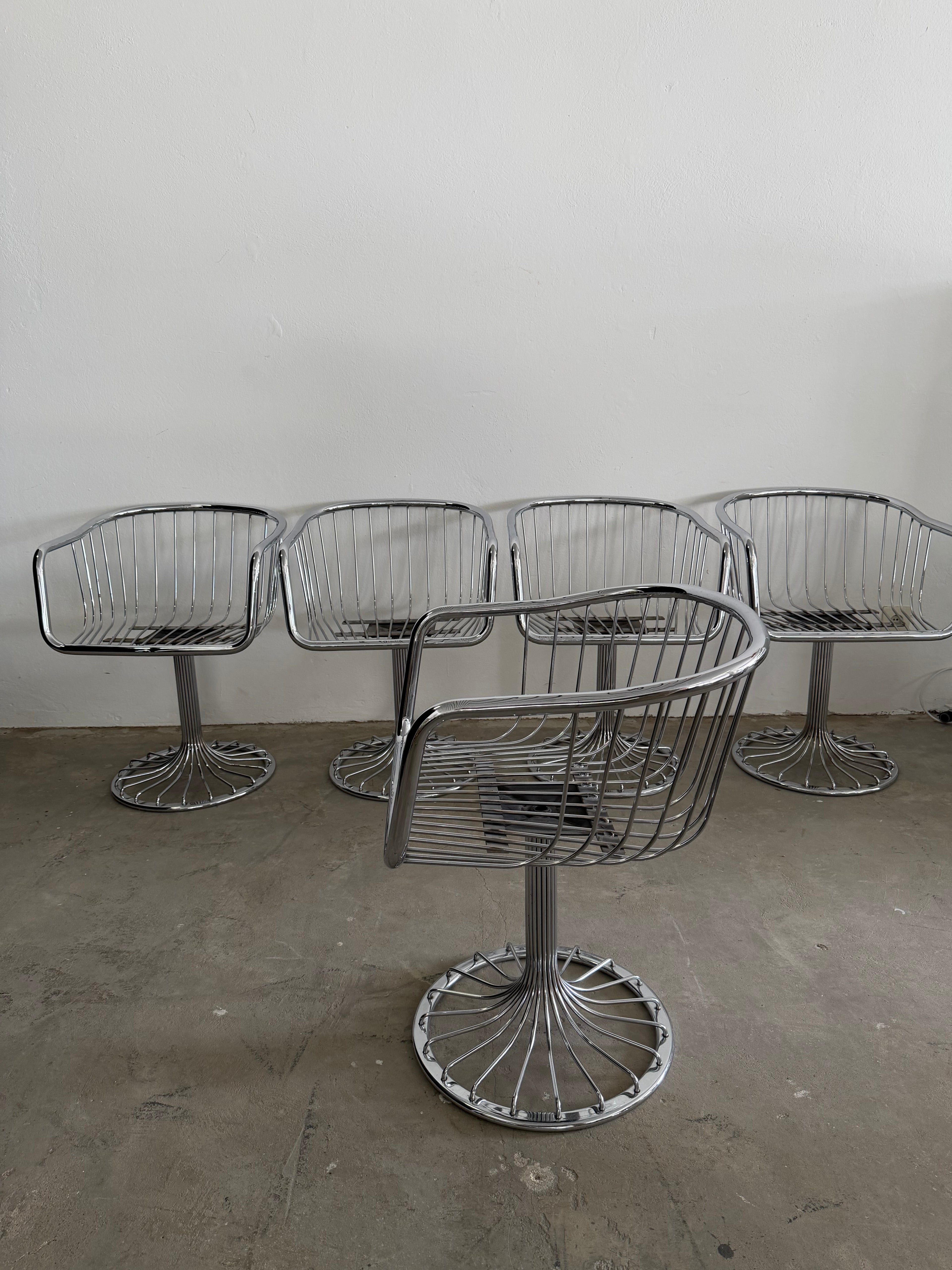 Gastone Rinaldi  Essgruppe | 4 Rima Freischwinger + Rauchglas Tisch | Italien 1970er