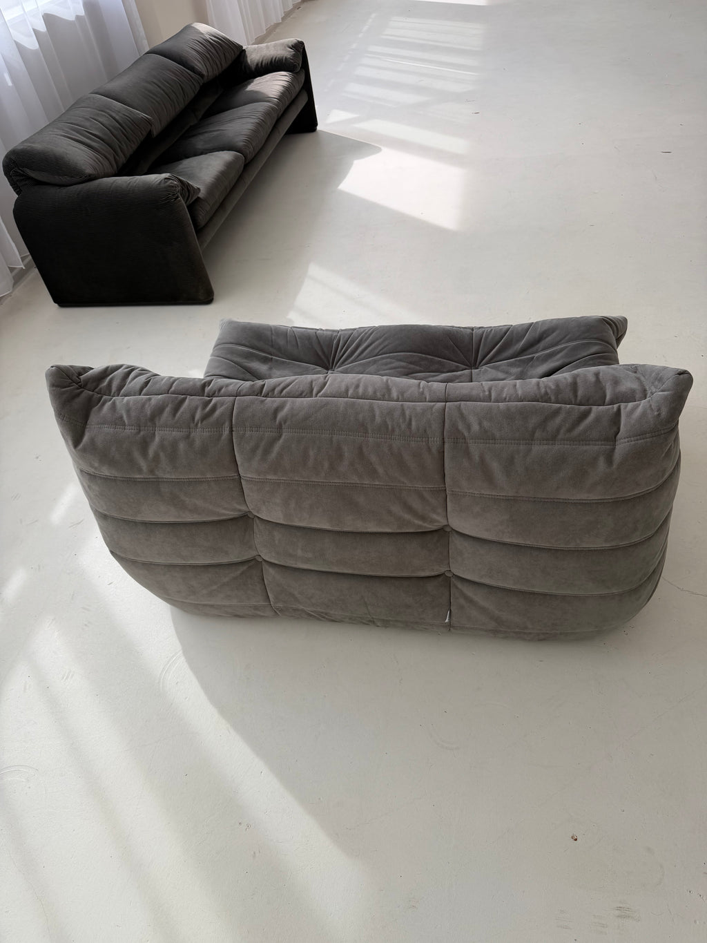 Ligne Roset Togo 2-Seater Sofa in Grey Alcantara, Michel Ducaroy, 2002
