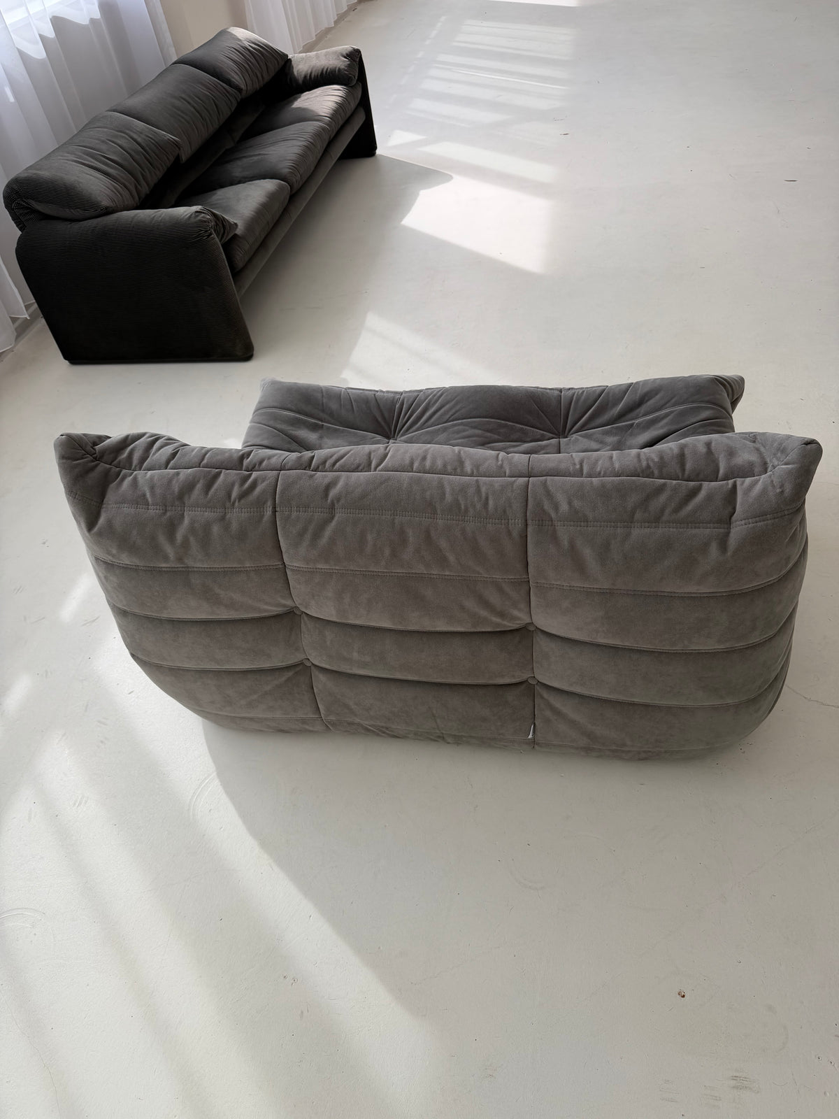 Ligne Roset Togo 2-Seater Sofa in Grey Alcantara, Michel Ducaroy, 2002