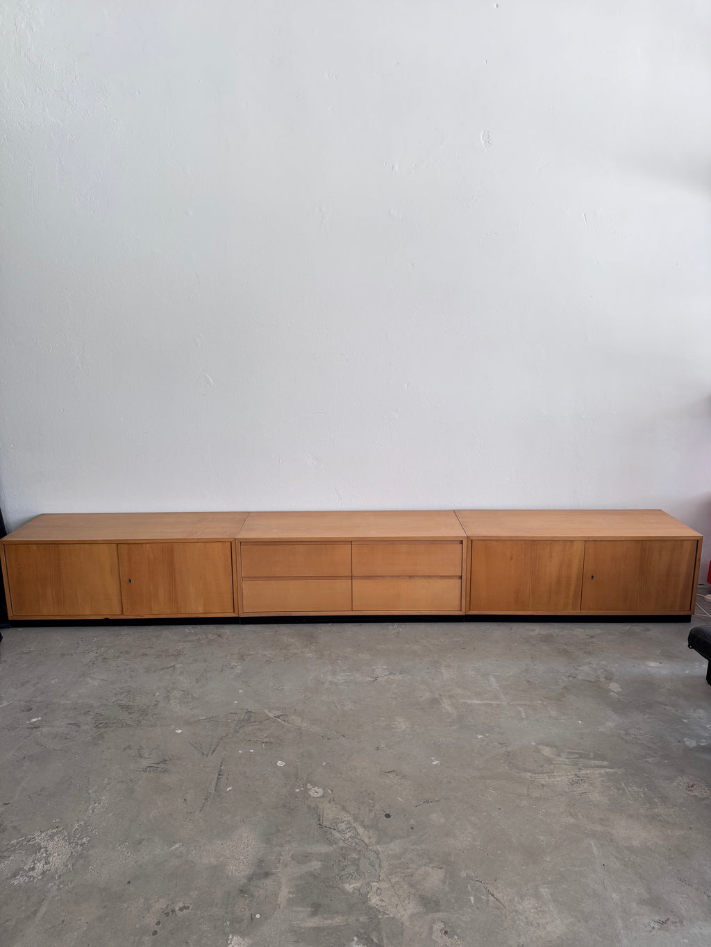 Vintage WK Möbel Sideboard 1960er – Extra langes Mid Century Lowboard 330 cm, Modulares Ahornfurnier Sideboard, German Design Cabinet