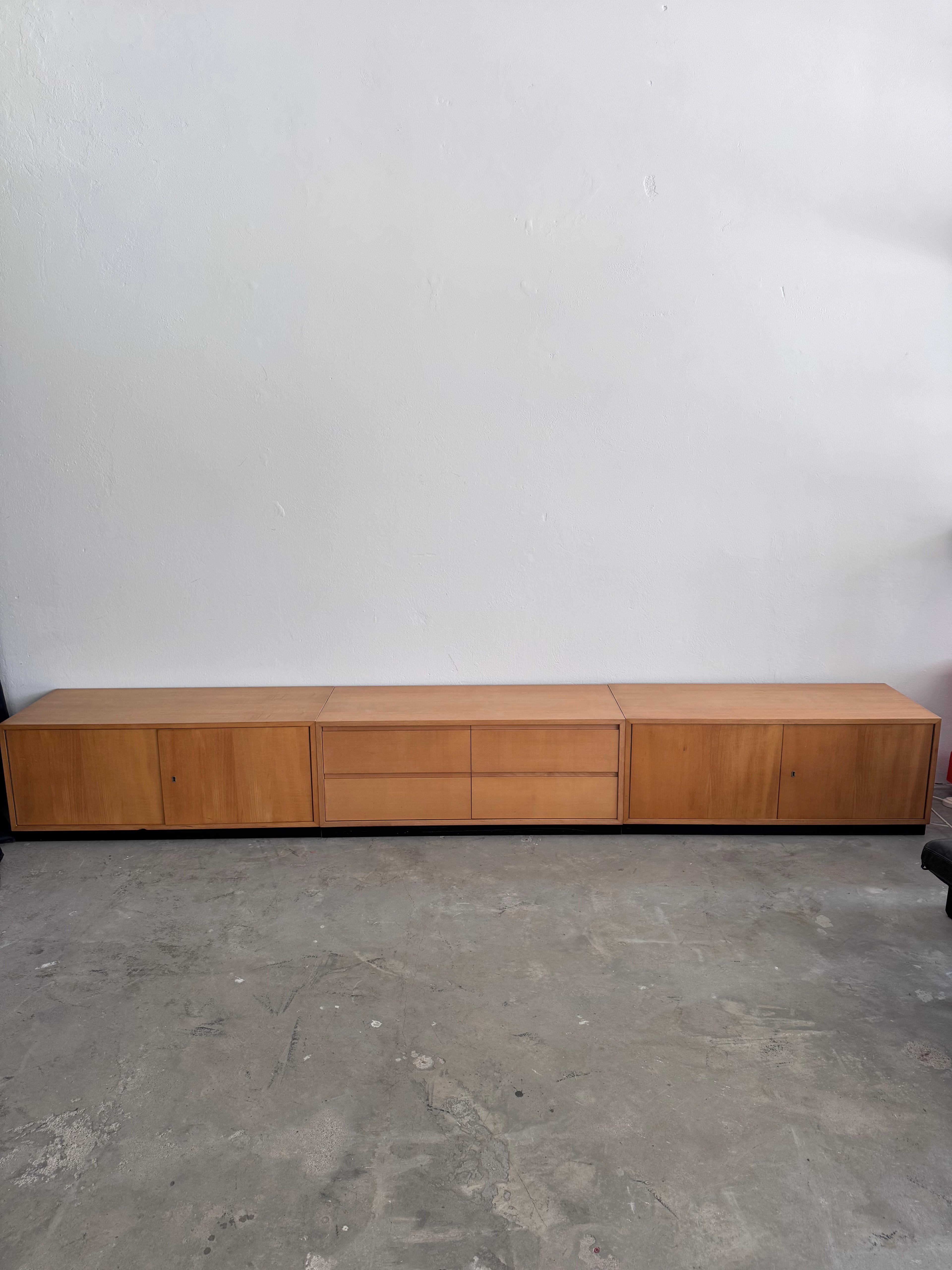 Vintage WK Möbel Sideboard 1960er – Extra langes Mid Century Lowboard 330 cm, Modulares Ahornfurnier Sideboard, German Design Cabinet