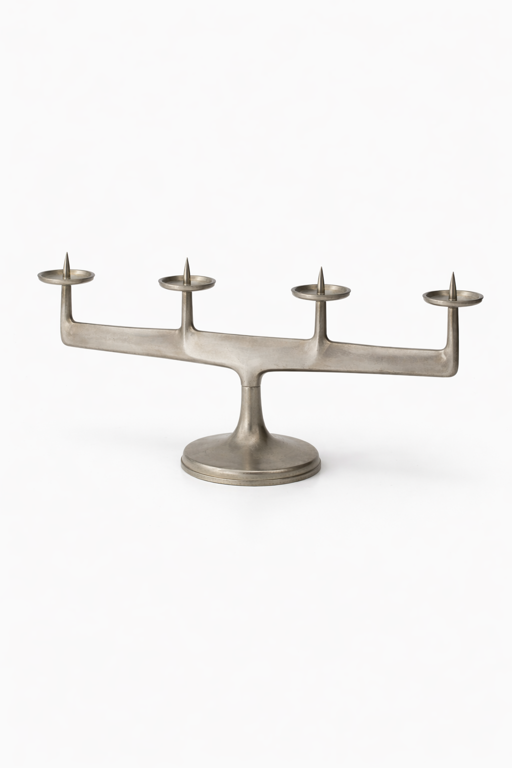 Vintage Bauhaus Zinn Kerzenhalter von Röders – 4-flammiger Designer Kerzenständer, Modernist Tin Candle Holder, German Mid Century Design