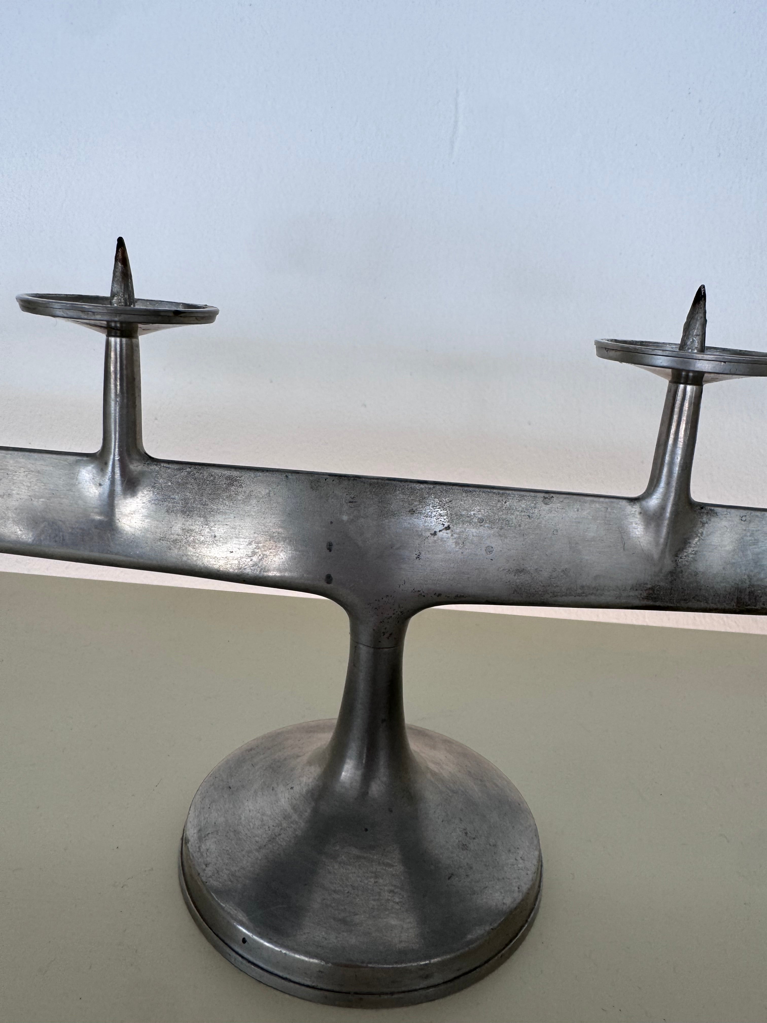Vintage Bauhaus Zinn Kerzenhalter von Röders – 4-flammiger Designer Kerzenständer, Modernist Tin Candle Holder, German Mid Century Design