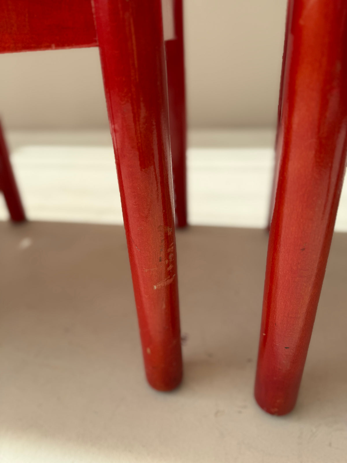 SET of 4 Vintage Red Carimate Chairs style by Vico Magistretti / Wooden Dining Chairs with Woven Seat / Made in Italy / 1970s