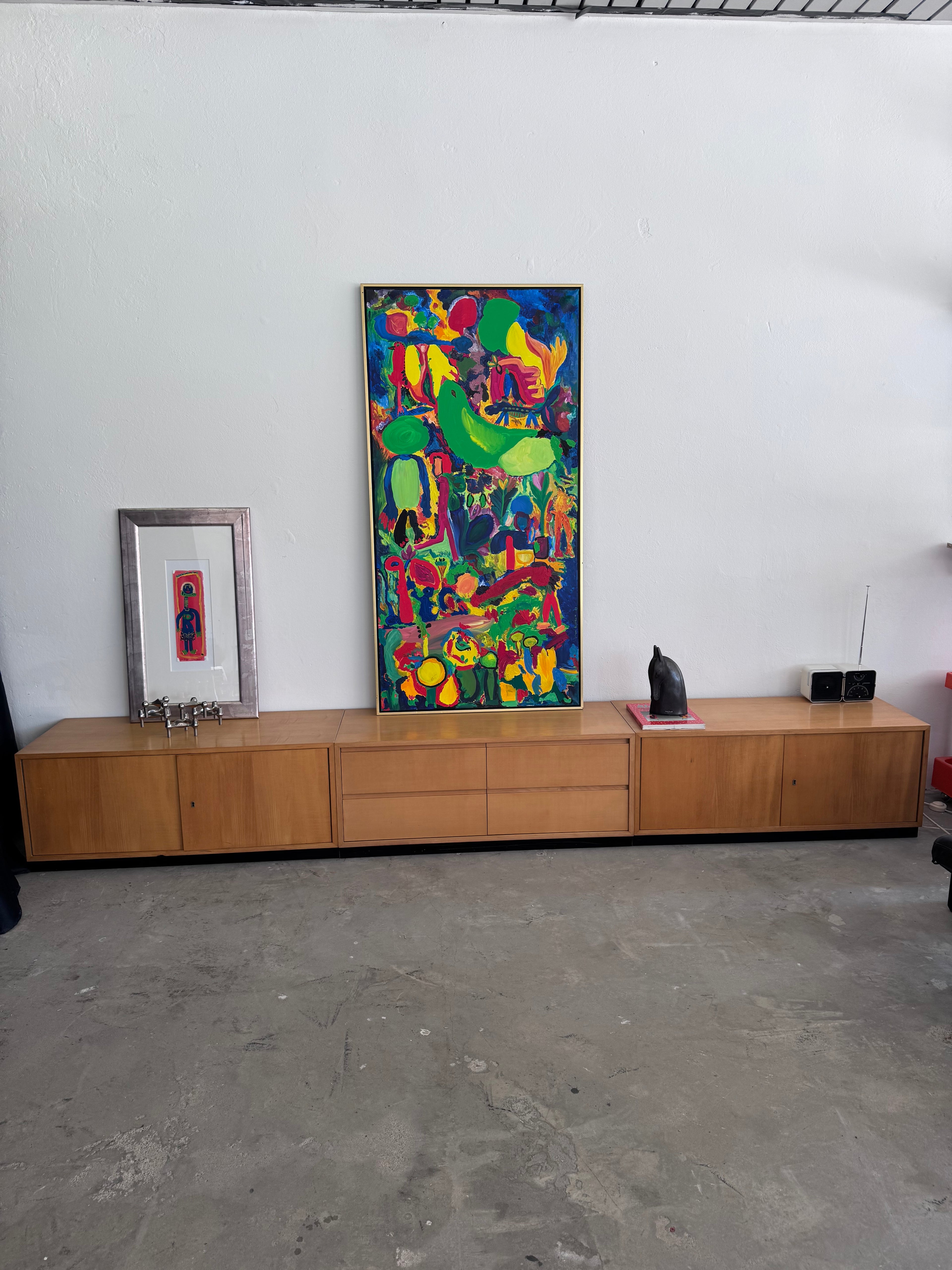 Vintage WK Möbel Sideboard 1960er – Extra langes Mid Century Lowboard 330 cm, Modulares Ahornfurnier Sideboard, German Design Cabinet