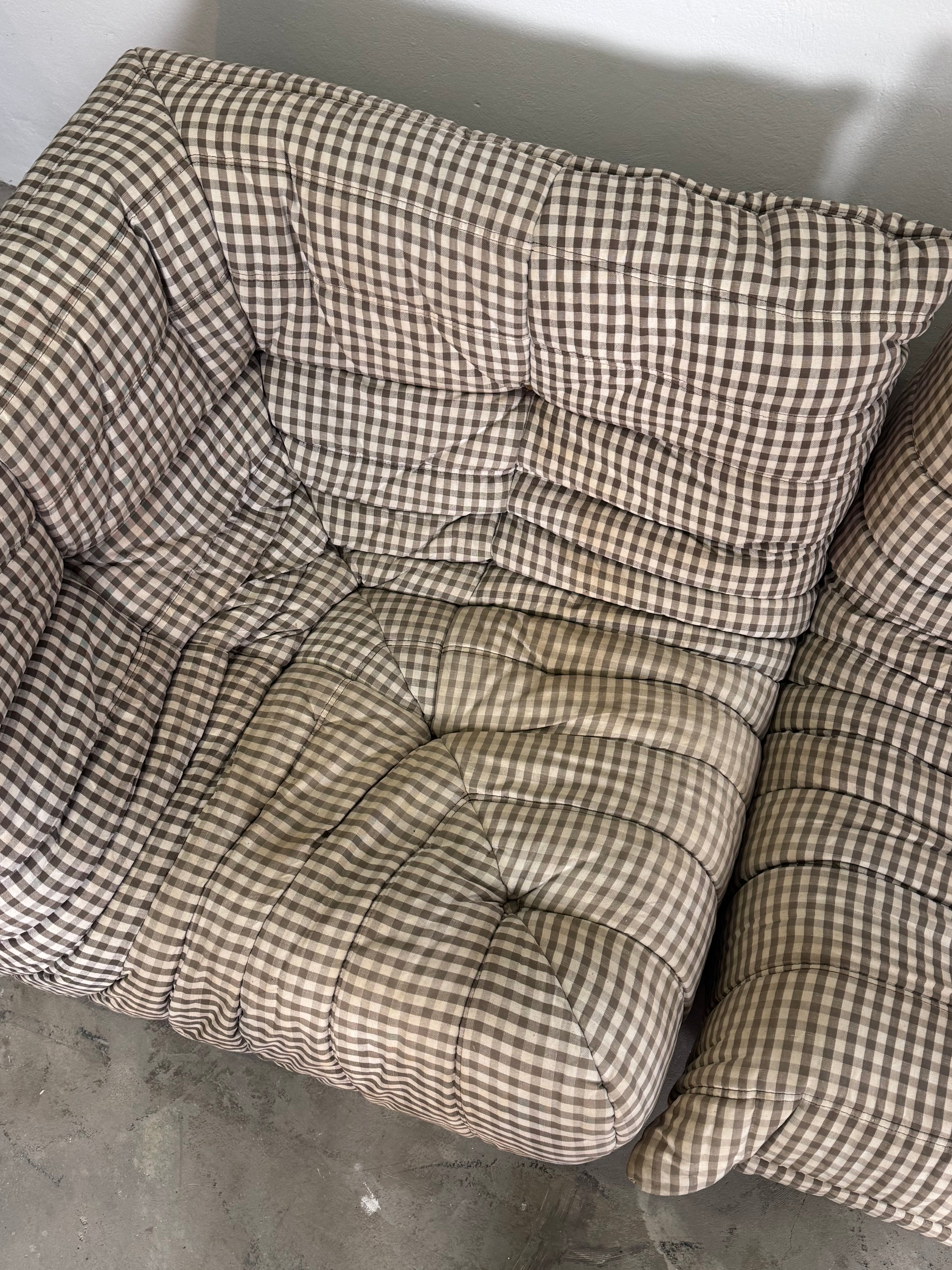Vintage Ligne Roset Togo Eckelement + Sessel – Originalbezug, Michel Ducaroy Design, 70er/80er Jahre
