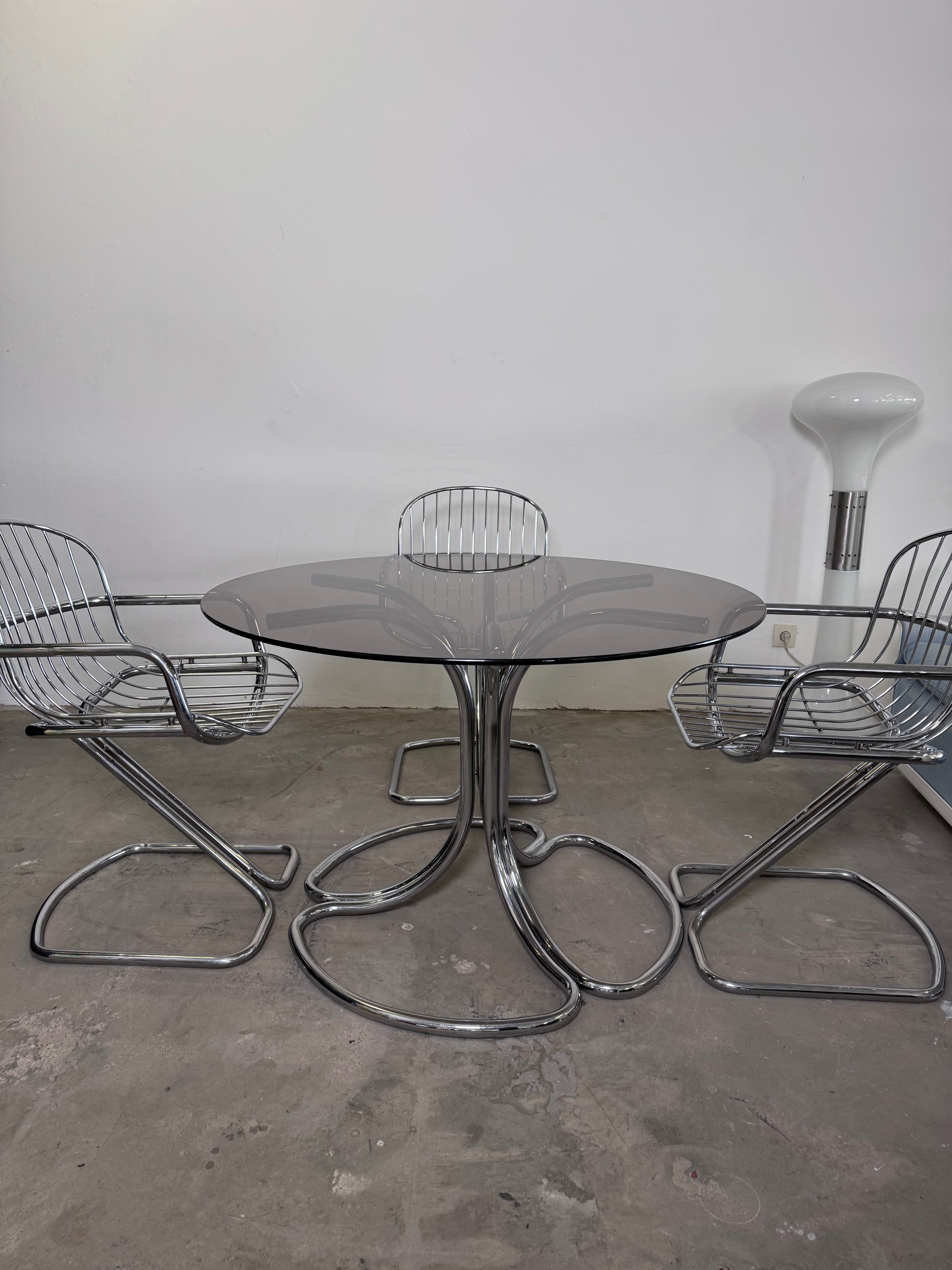 Giotto Stoppino Esstisch | Rauchglas & Chrom | Italien 1970er | Mid Century Design