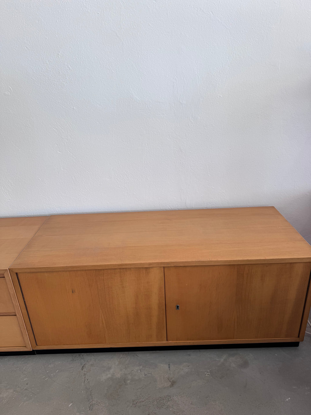 Vintage WK Möbel Sideboard 1960er – Extra langes Mid Century Lowboard 330 cm, Modulares Ahornfurnier Sideboard, German Design Cabinet