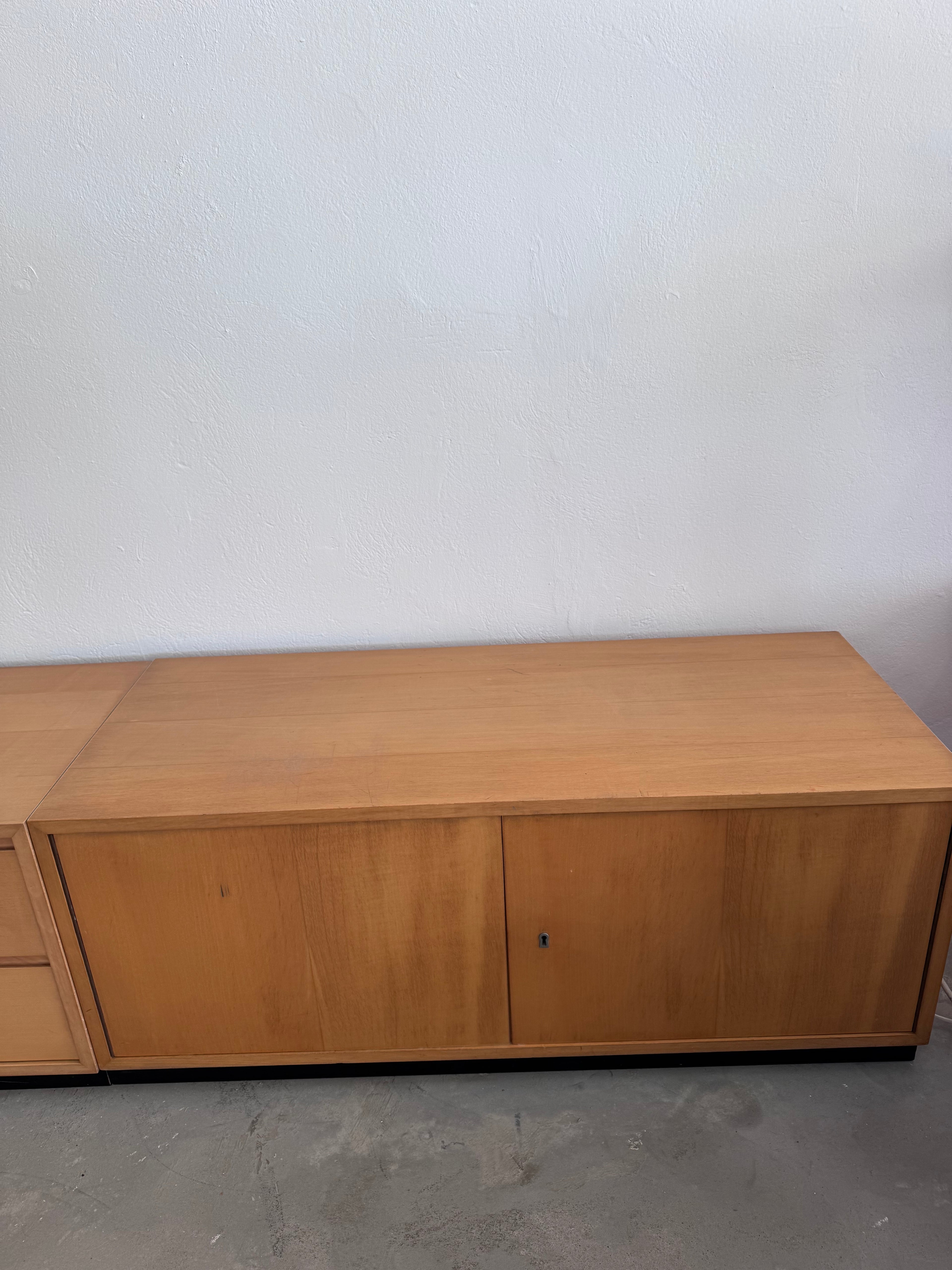 Vintage WK Möbel Sideboard 1960er – Extra langes Mid Century Lowboard 330 cm, Modulares Ahornfurnier Sideboard, German Design Cabinet