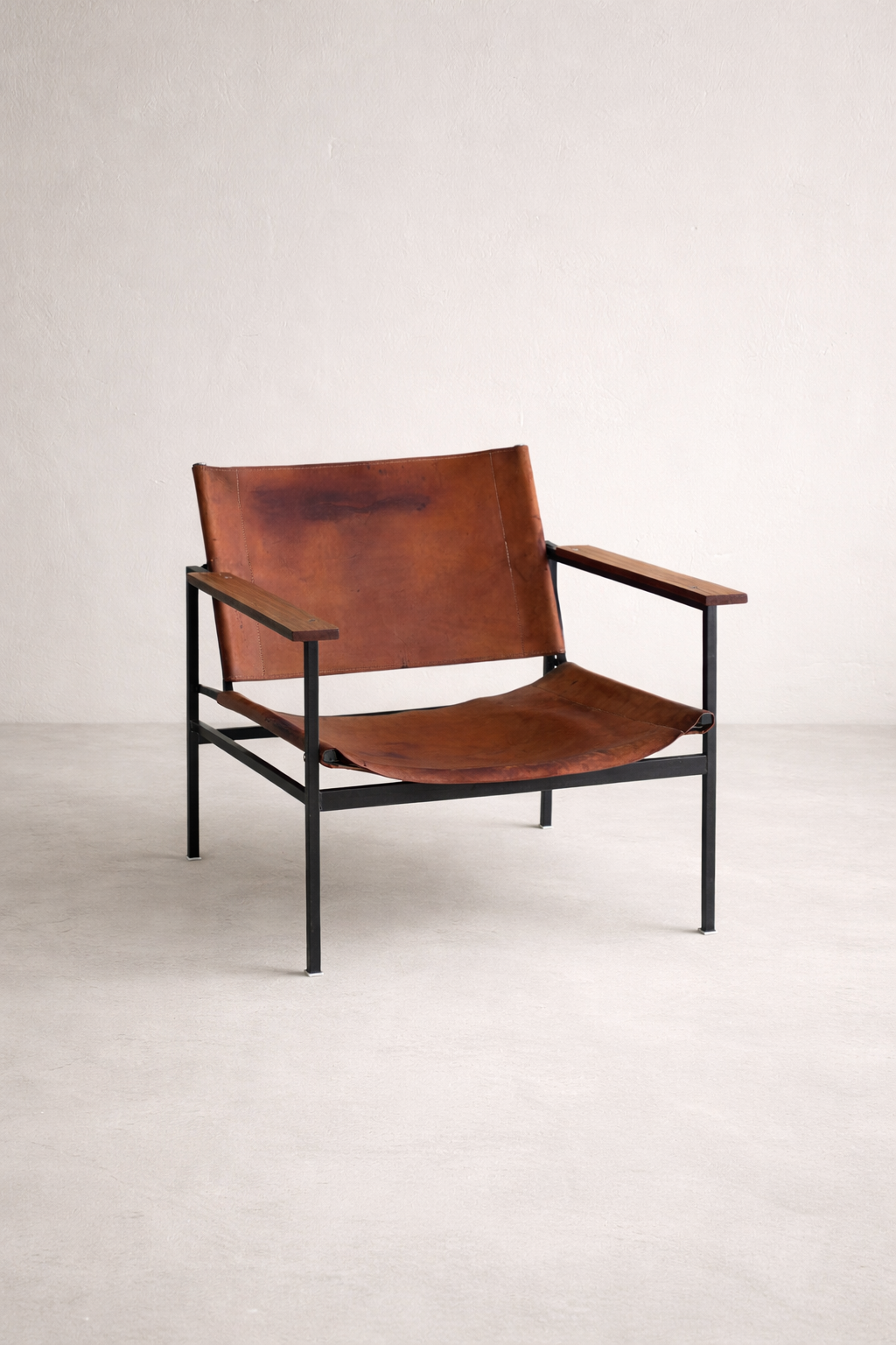 Eddie Harlis für Thonet, ST 805, Sling Lounge Chair aus cognacfarbenem Sattelleder, 1960er/1970er