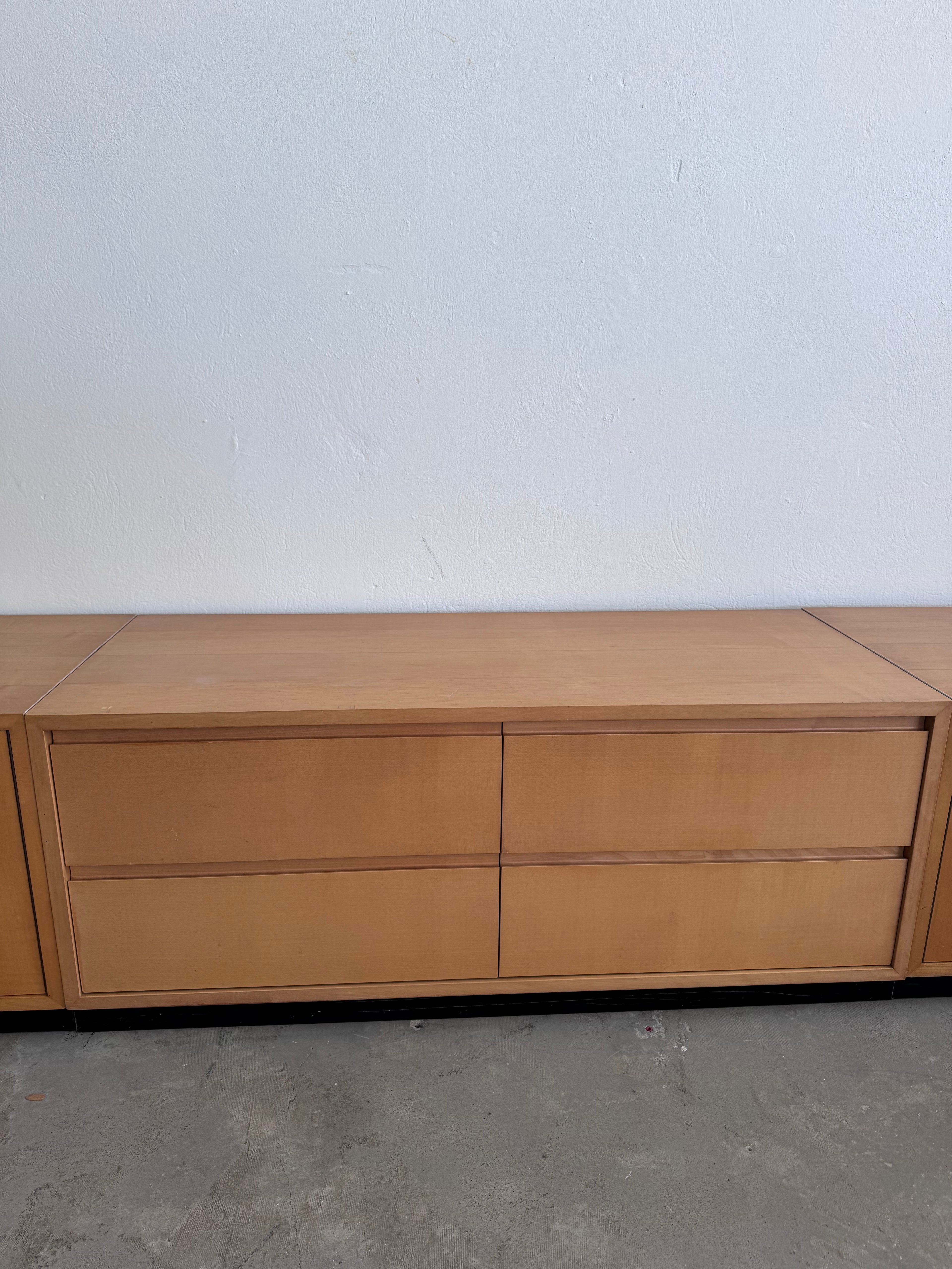 Vintage WK Möbel Sideboard 1960er – Extra langes Mid Century Lowboard 330 cm, Modulares Ahornfurnier Sideboard, German Design Cabinet