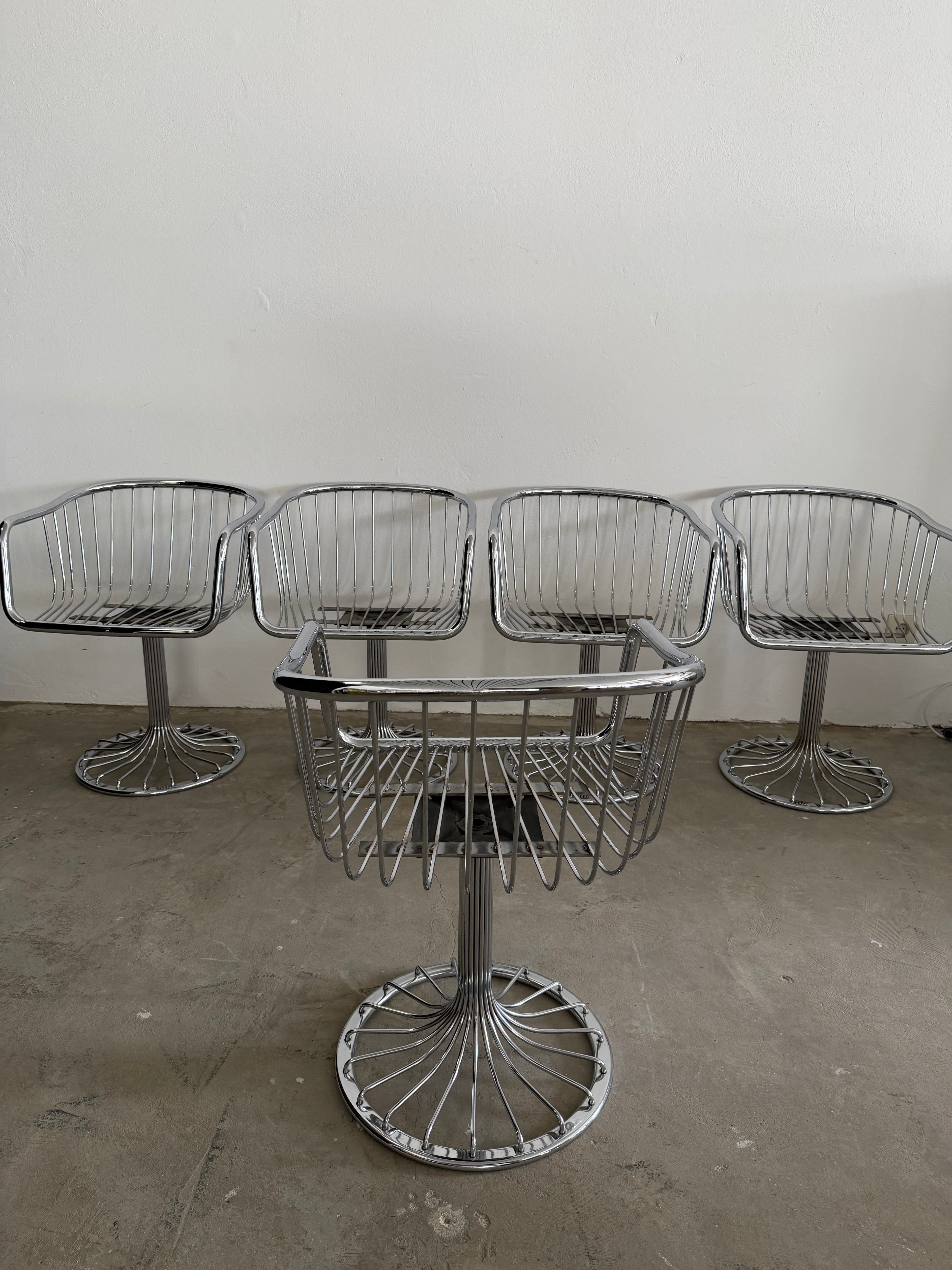 Gastone Rinaldi  Essgruppe | 4 Rima Freischwinger + Rauchglas Tisch | Italien 1970er