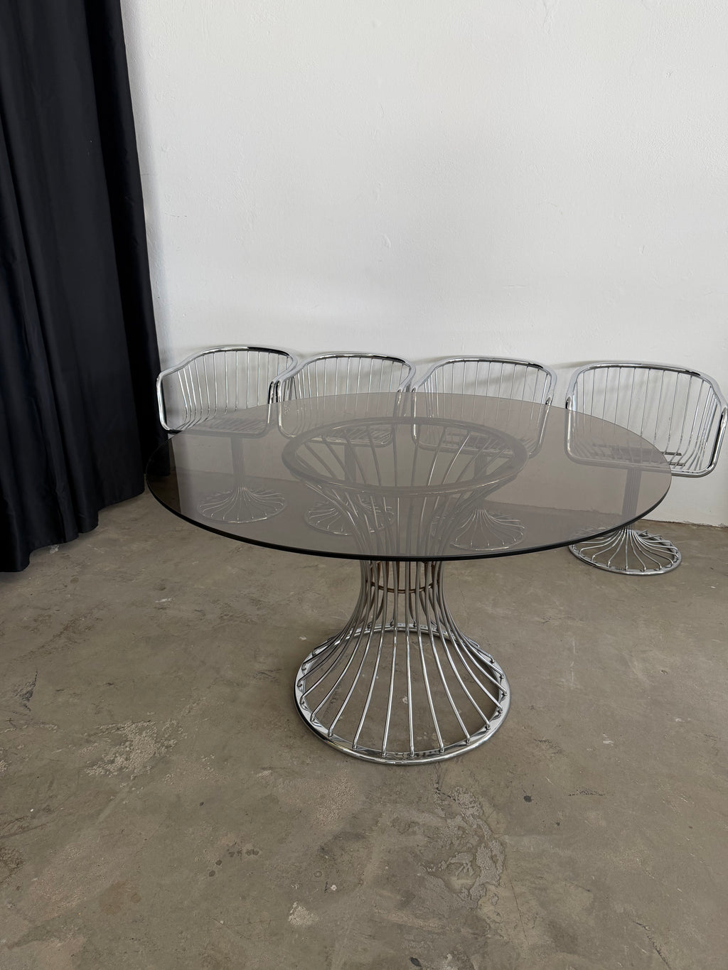 Gastone Rinaldi  Essgruppe | 4 Rima Freischwinger + Rauchglas Tisch | Italien 1970er