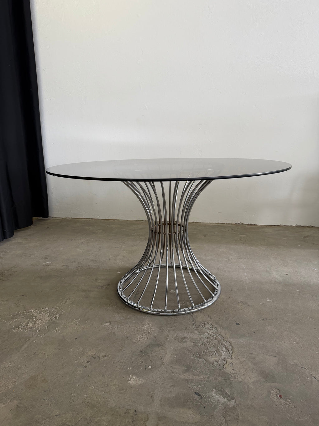 Gastone Rinaldi  Essgruppe | 4 Rima Freischwinger + Rauchglas Tisch | Italien 1970er