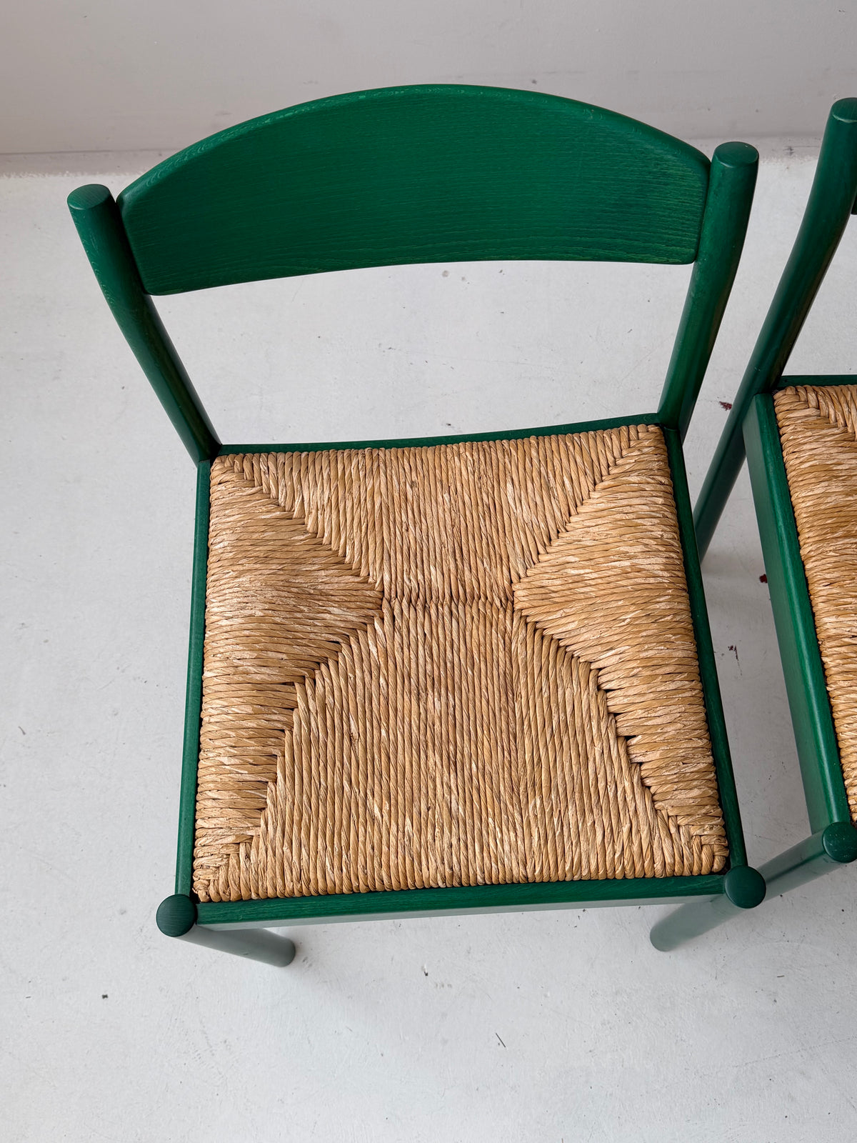 1/6 Vintage Thonet Stuhl in Dunkelgrün – Mid-Century Geflechtstuhl mit Bastgeflecht 70er