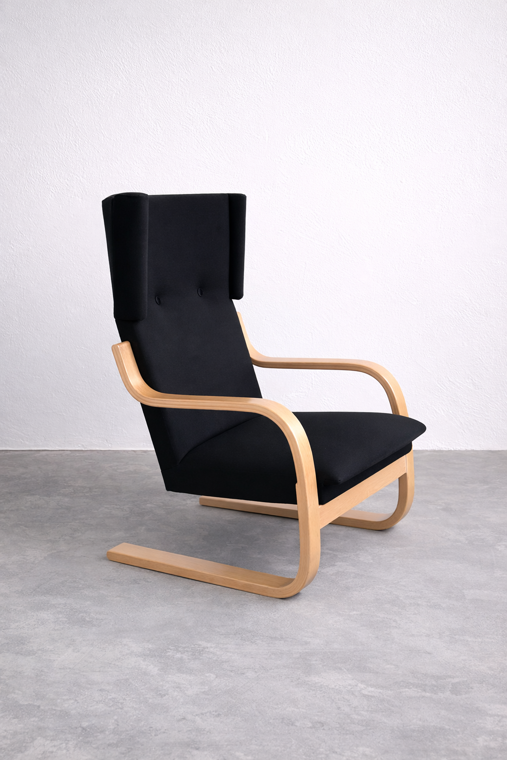 Alvar Aalto 36/401 Freischwinger Sessel für Artek, 1950er – Birke & schwarzer Stoff, Mid-Century Design