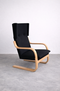 Alvar Aalto 36/401 Freischwinger Sessel für Artek, 1950er – Birke & schwarzer Stoff, Mid-Century Design