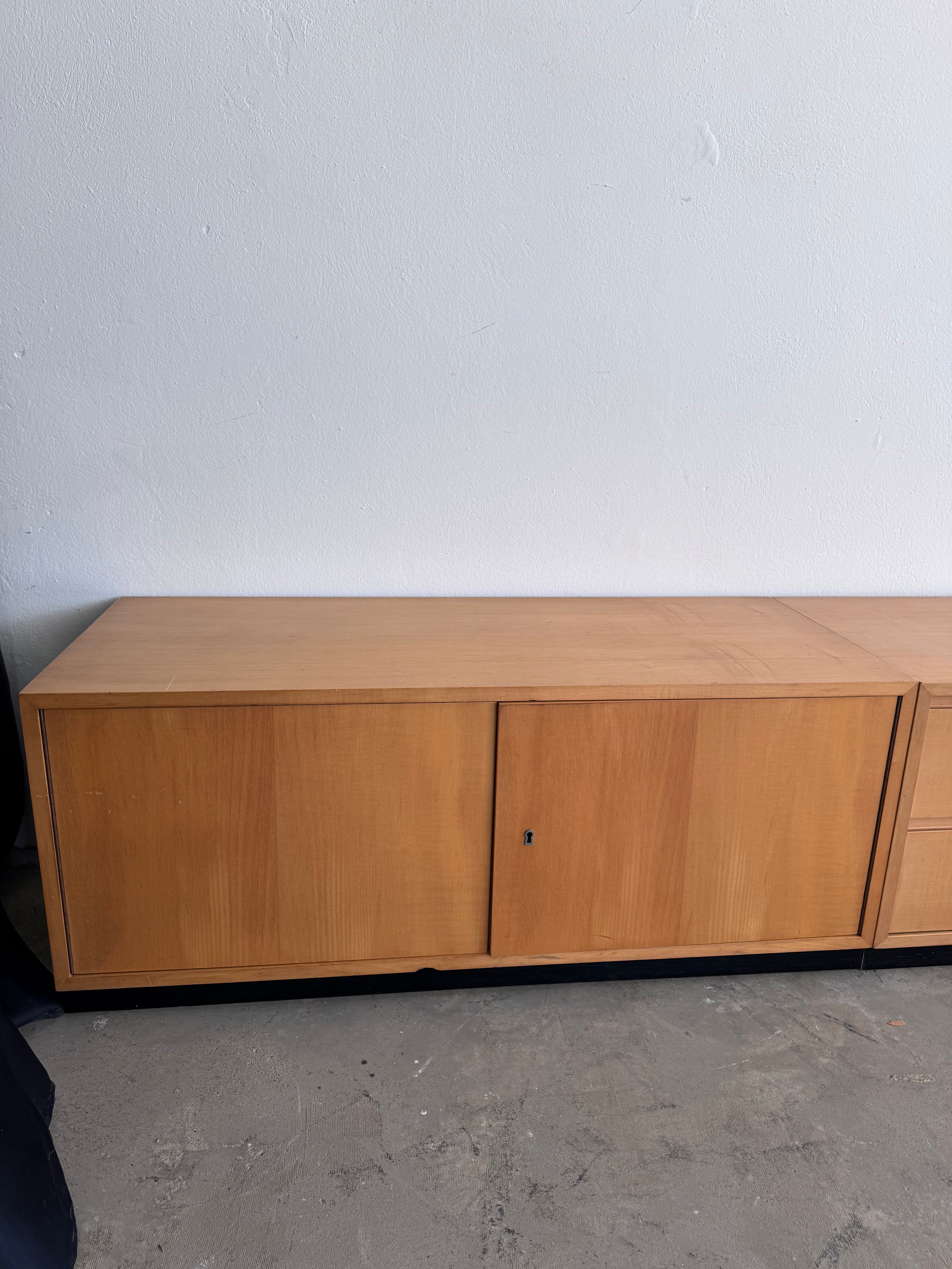 Vintage WK Möbel Sideboard 1960er – Extra langes Mid Century Lowboard 330 cm, Modulares Ahornfurnier Sideboard, German Design Cabinet