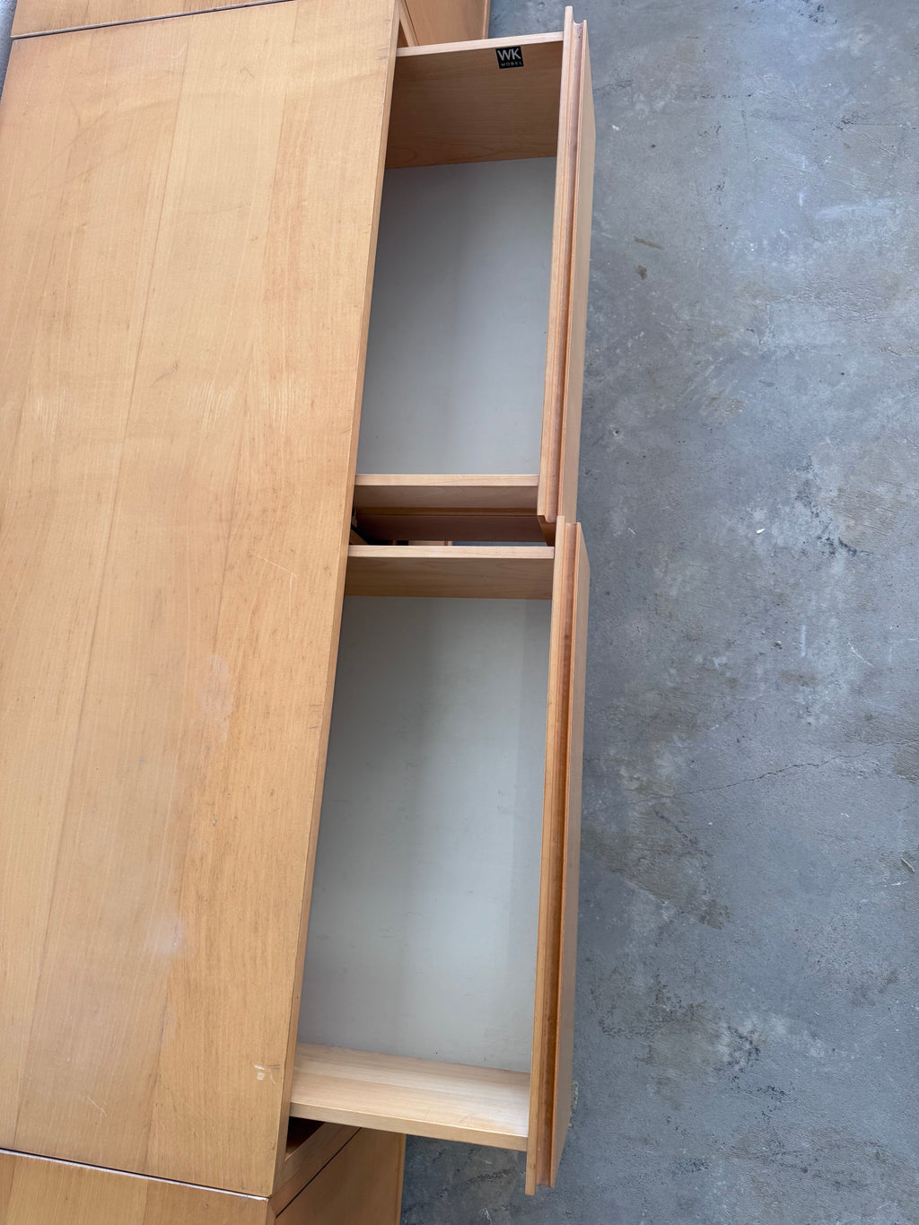 Vintage WK Möbel Sideboard 1960er – Extra langes Mid Century Lowboard 330 cm, Modulares Ahornfurnier Sideboard, German Design Cabinet