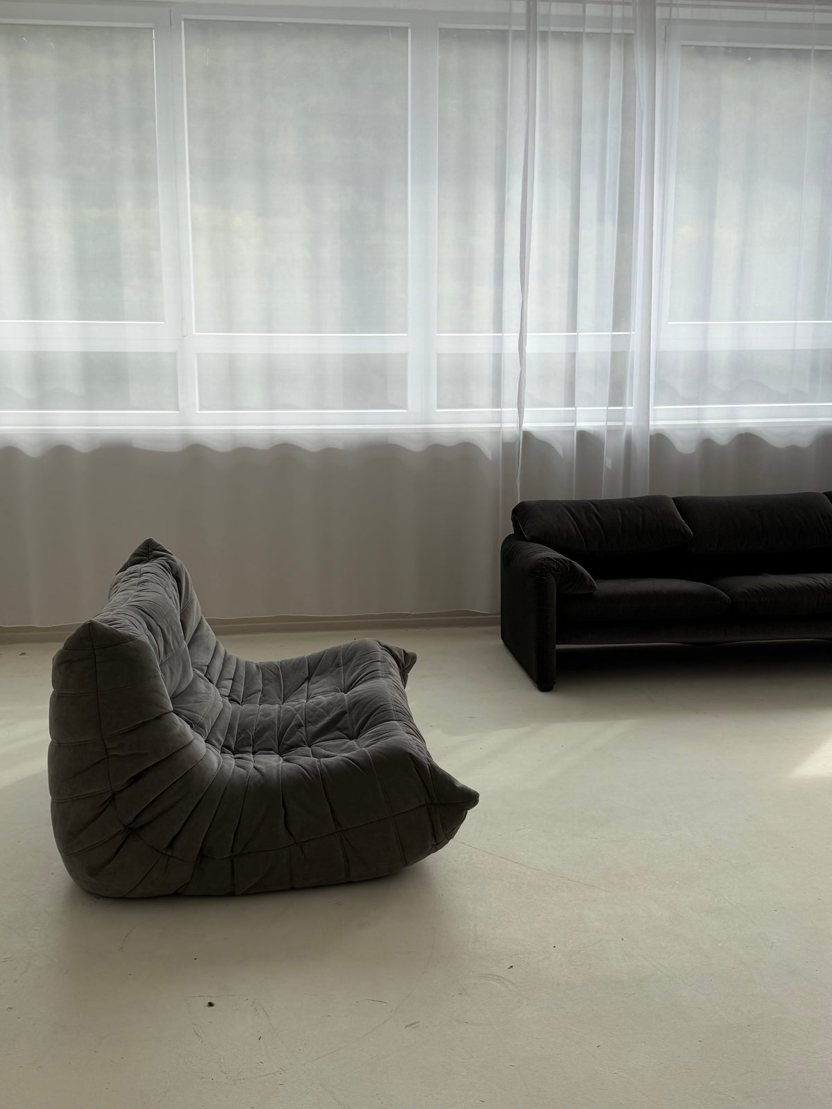 Ligne Roset Togo 2-Seater Sofa in Grey Alcantara, Michel Ducaroy, 2002