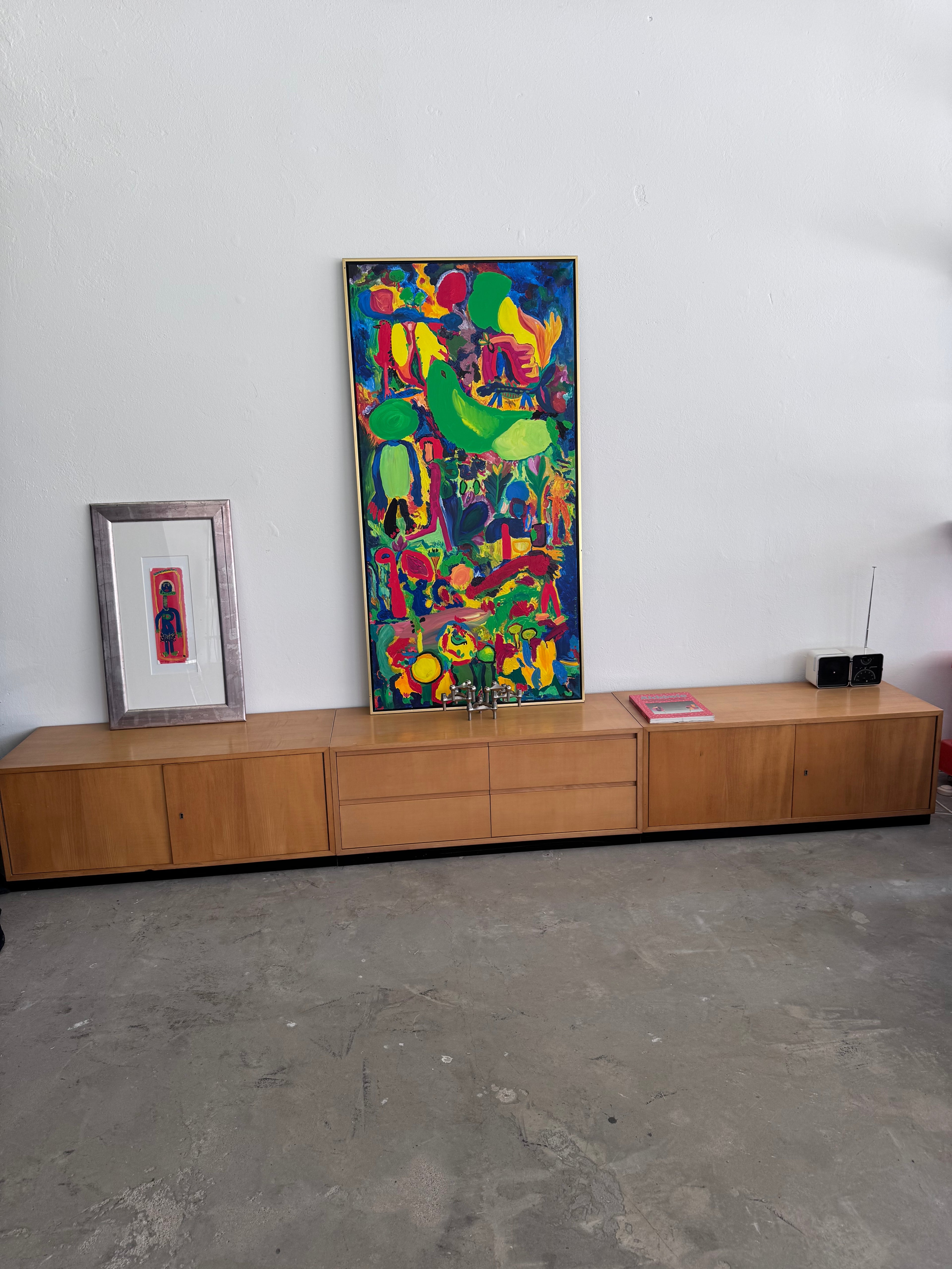 Vintage WK Möbel Sideboard 1960er – Extra langes Mid Century Lowboard 330 cm, Modulares Ahornfurnier Sideboard, German Design Cabinet