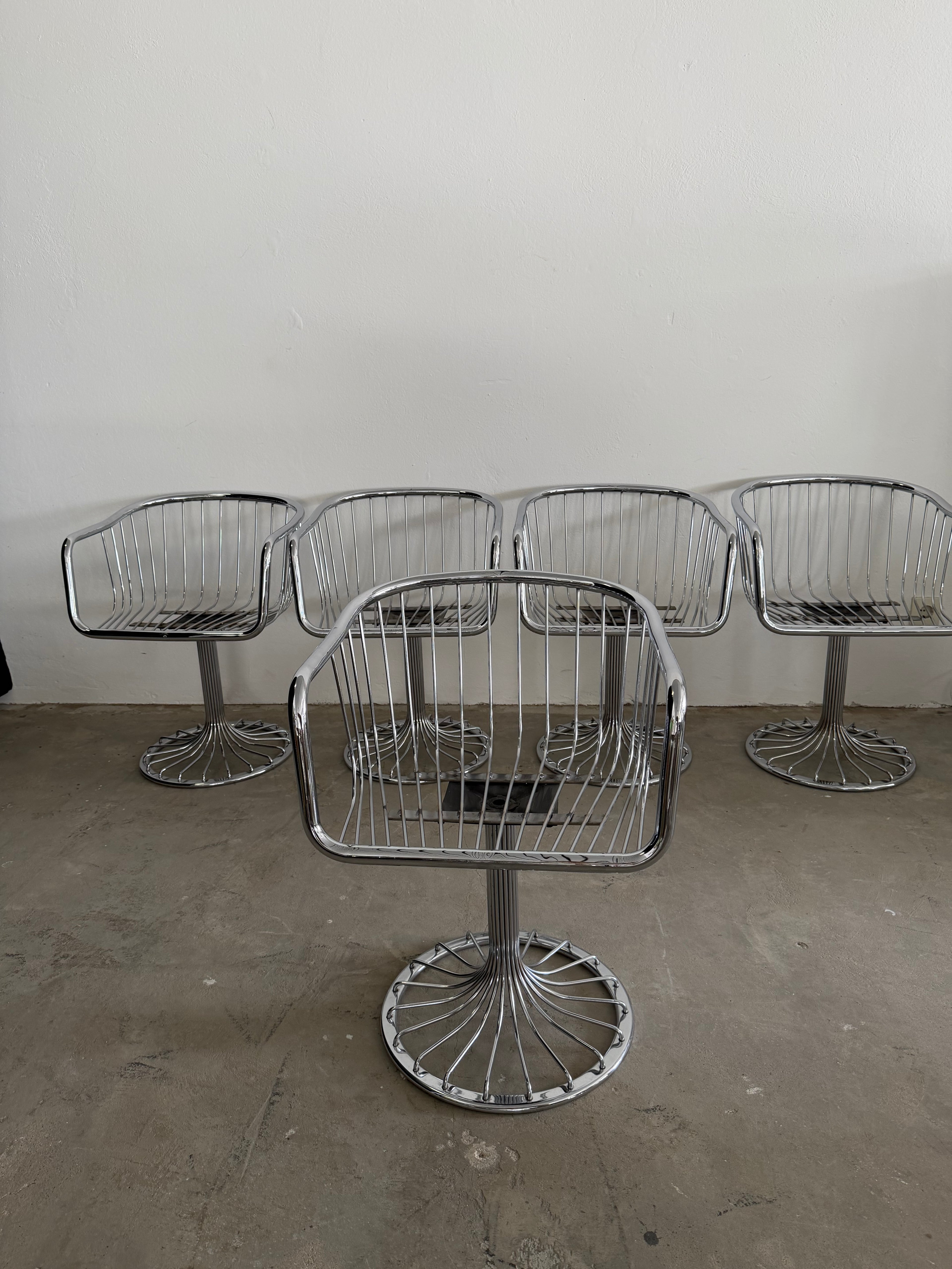Gastone Rinaldi  Essgruppe | 4 Rima Freischwinger + Rauchglas Tisch | Italien 1970er