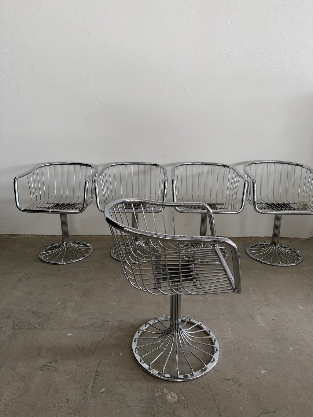 Gastone Rinaldi  Essgruppe | 4 Rima Freischwinger + Rauchglas Tisch | Italien 1970er