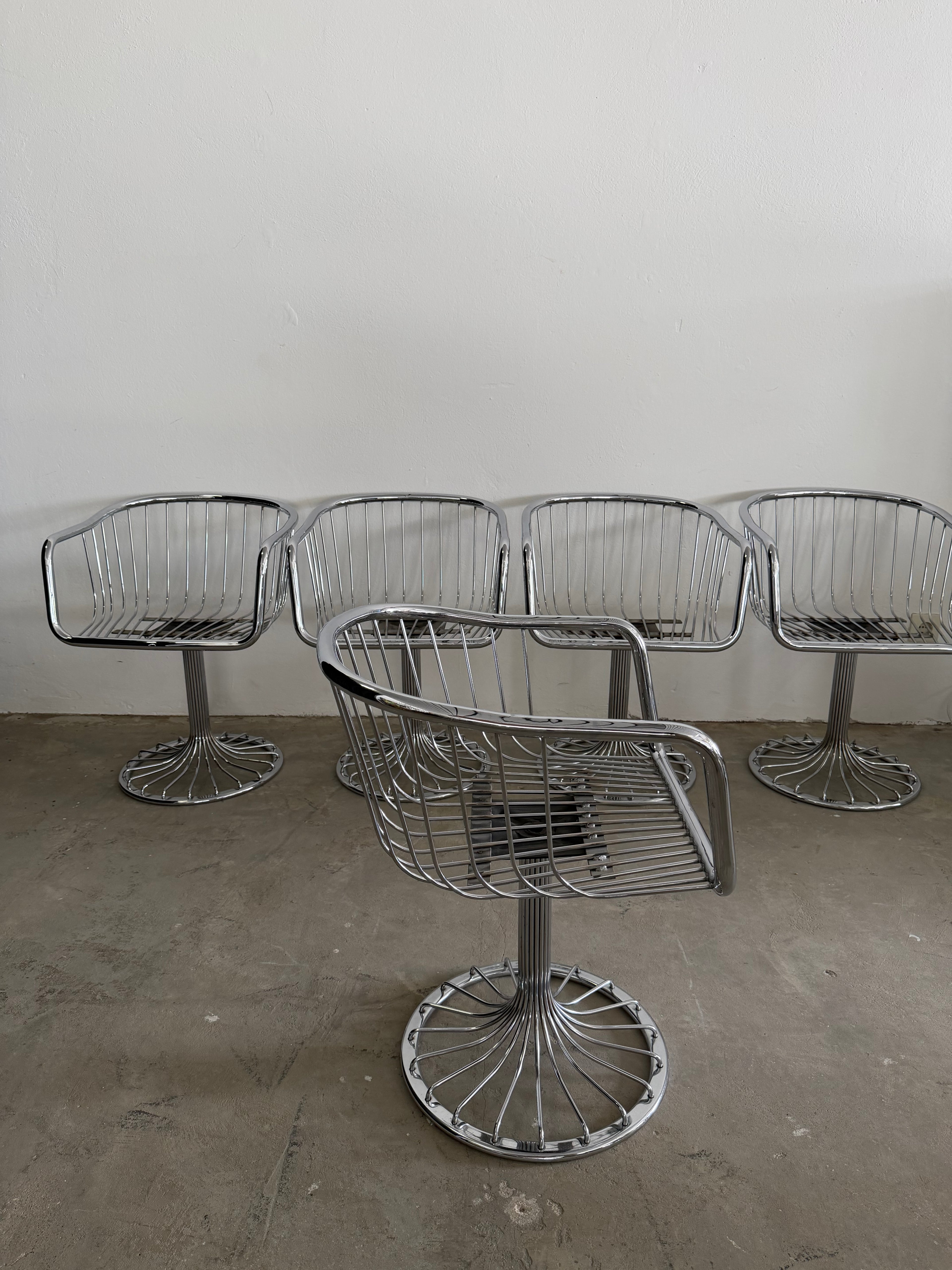 Gastone Rinaldi  Essgruppe | 4 Rima Freischwinger + Rauchglas Tisch | Italien 1970er