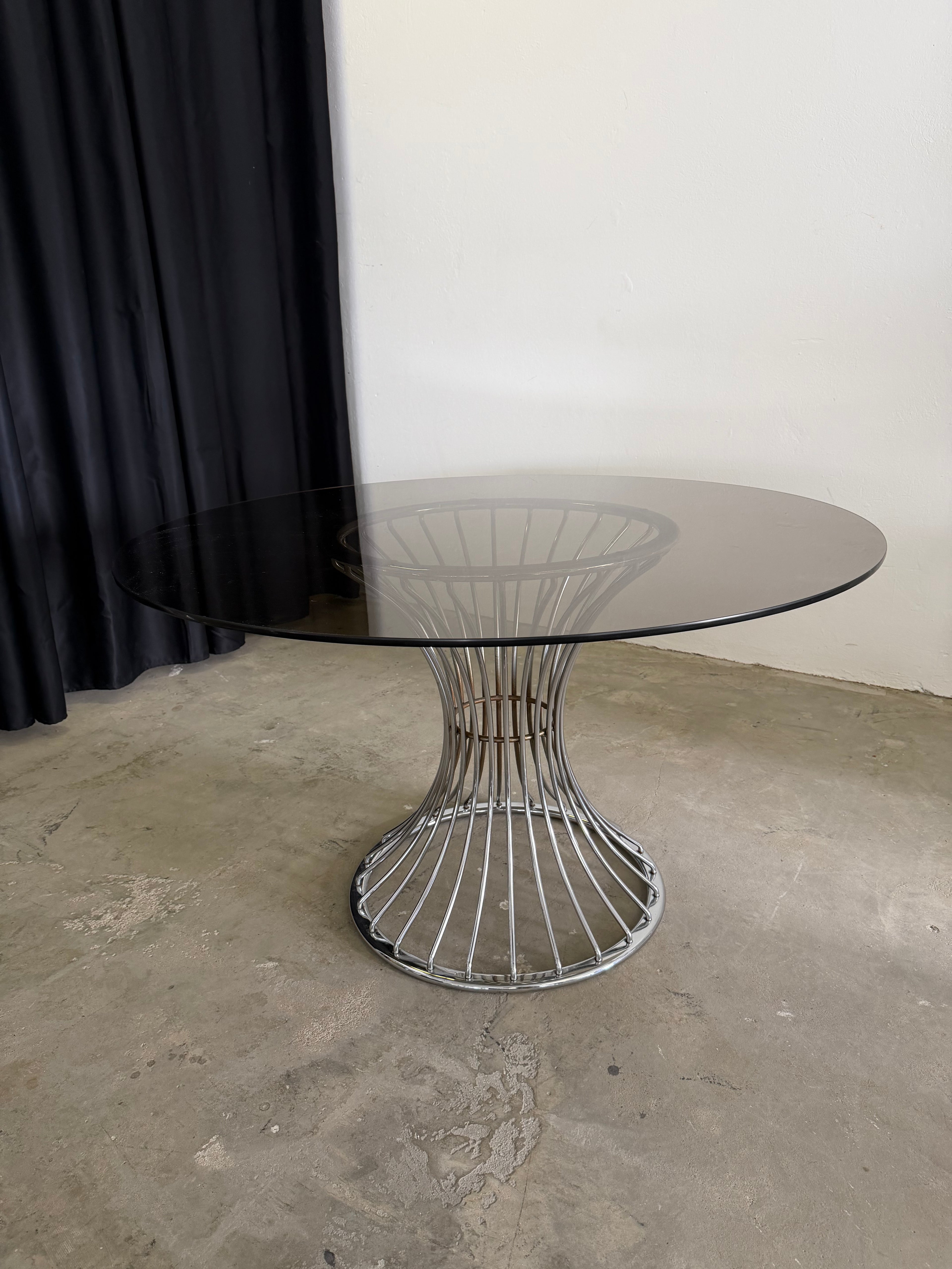 Gastone Rinaldi  Essgruppe | 4 Rima Freischwinger + Rauchglas Tisch | Italien 1970er
