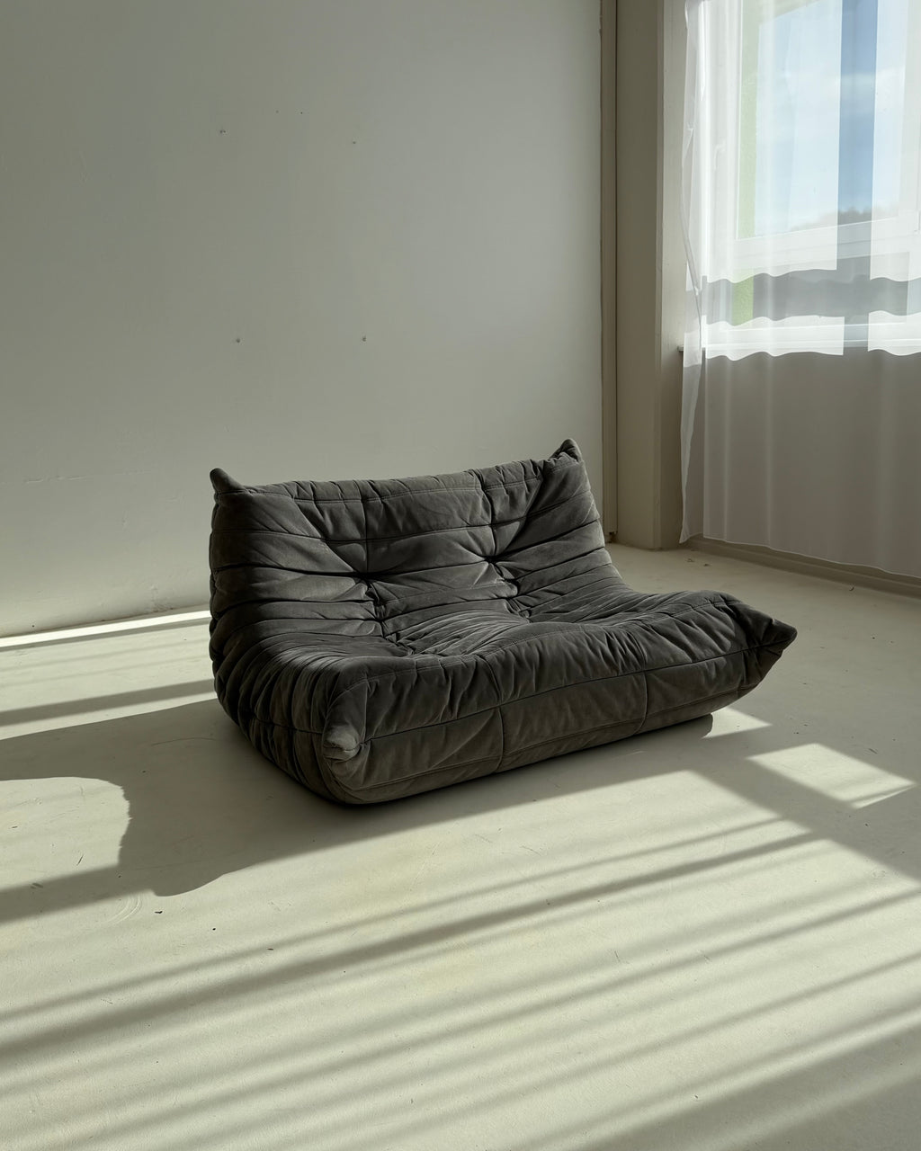 Ligne Roset Togo 2-Seater Sofa in Grey Alcantara, Michel Ducaroy, 2002