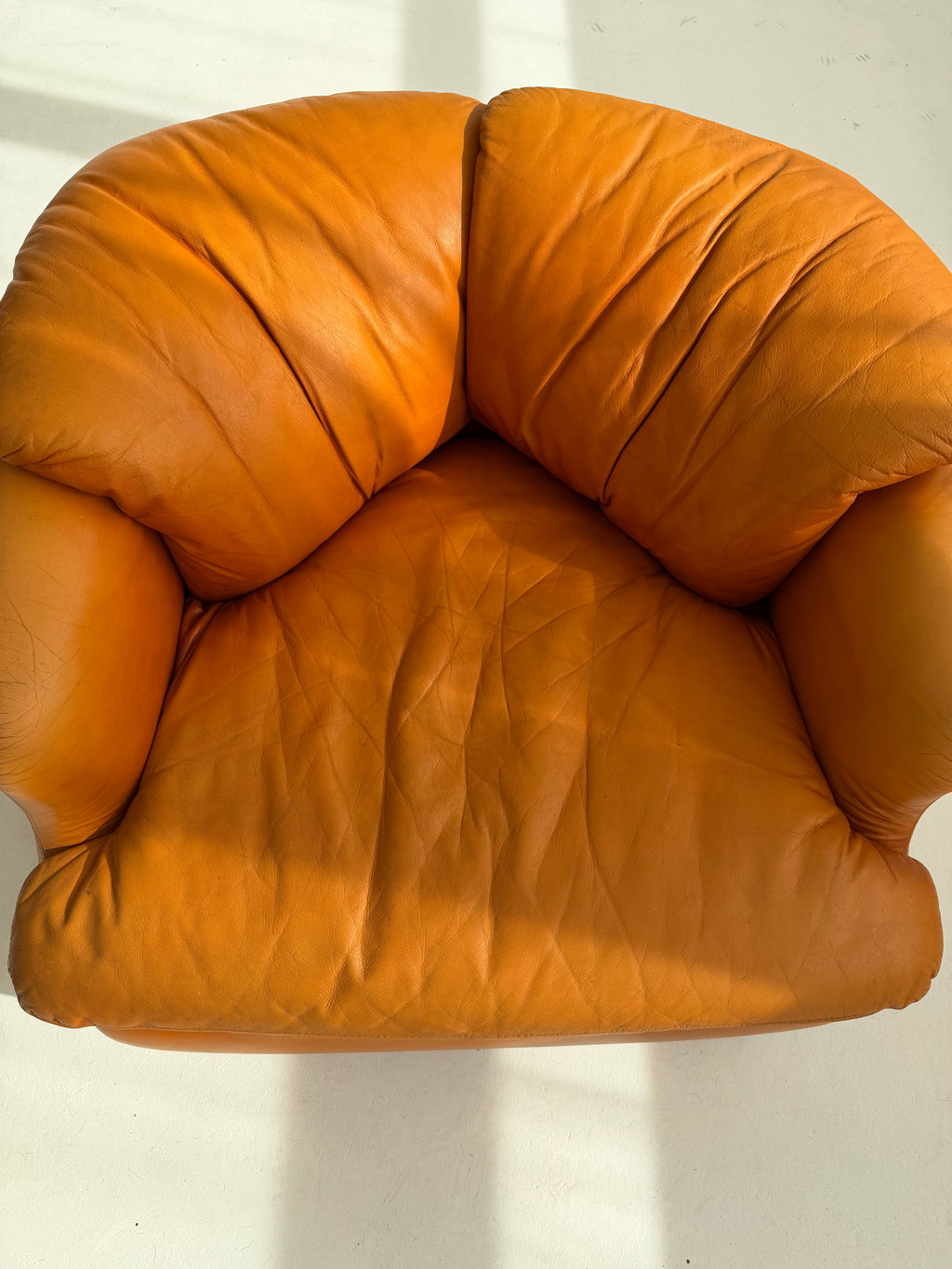 1 of 2 Vintage Confidential Lounge Chair by Alberto Rosselli for Saporiti, 1970s Italian Cognac Leather Armchair