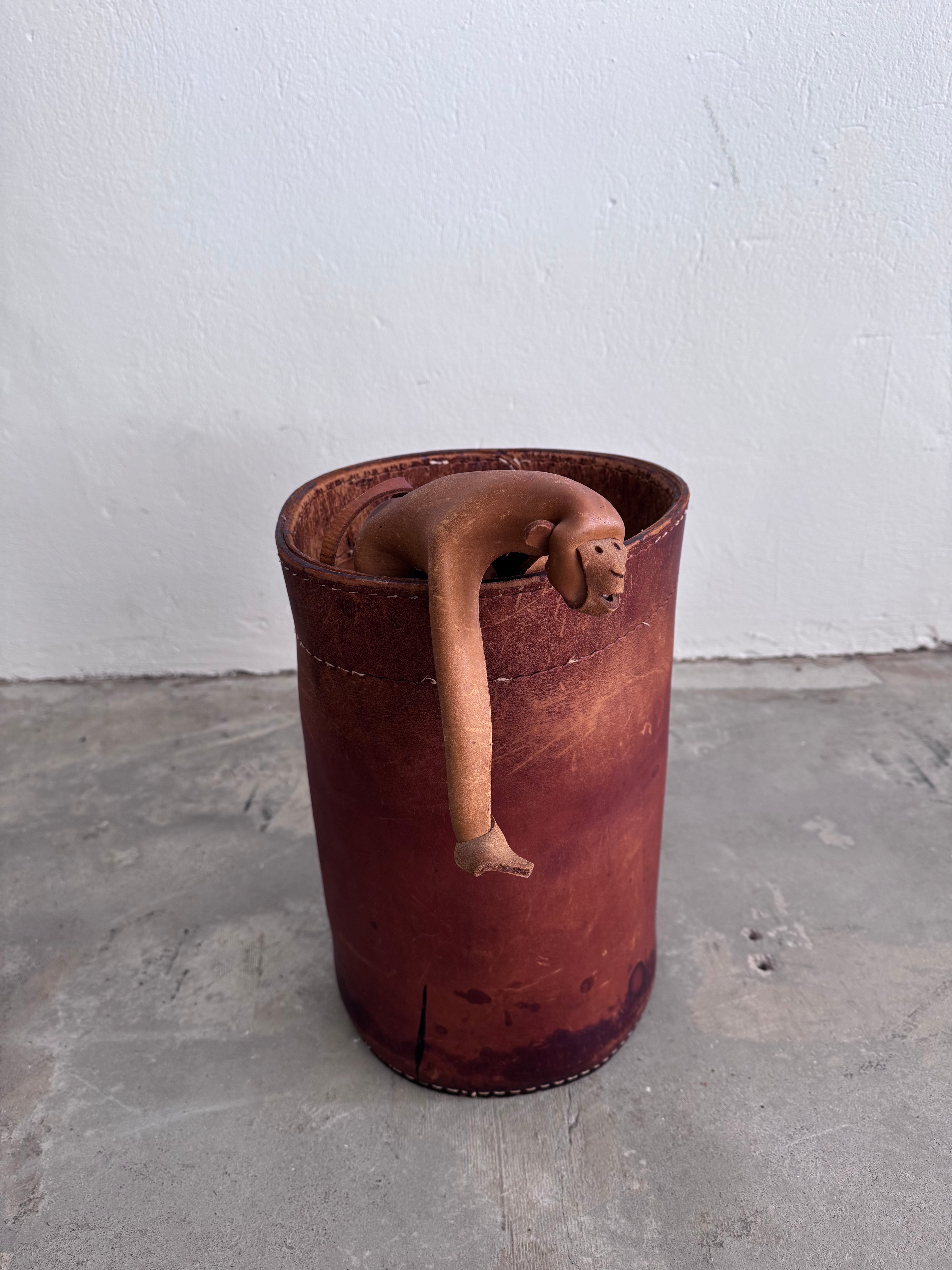 Vintage Leder Papierkorb von Torben Ørskov & Co Dänemark 1960er – Mid Century Danish Design Sattelleder Waste Bin