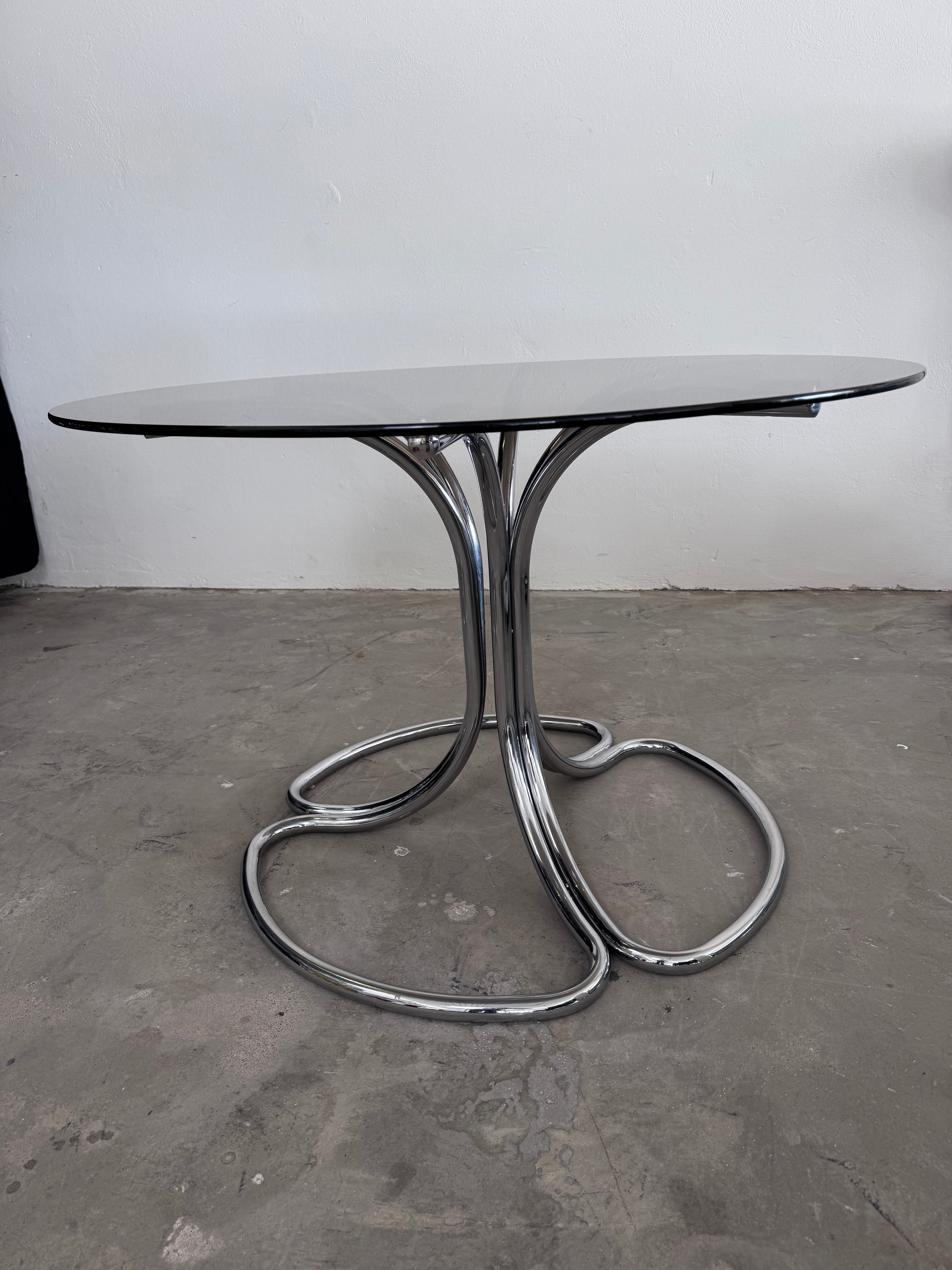 Giotto Stoppino Esstisch | Rauchglas & Chrom | Italien 1970er | Mid Century Design