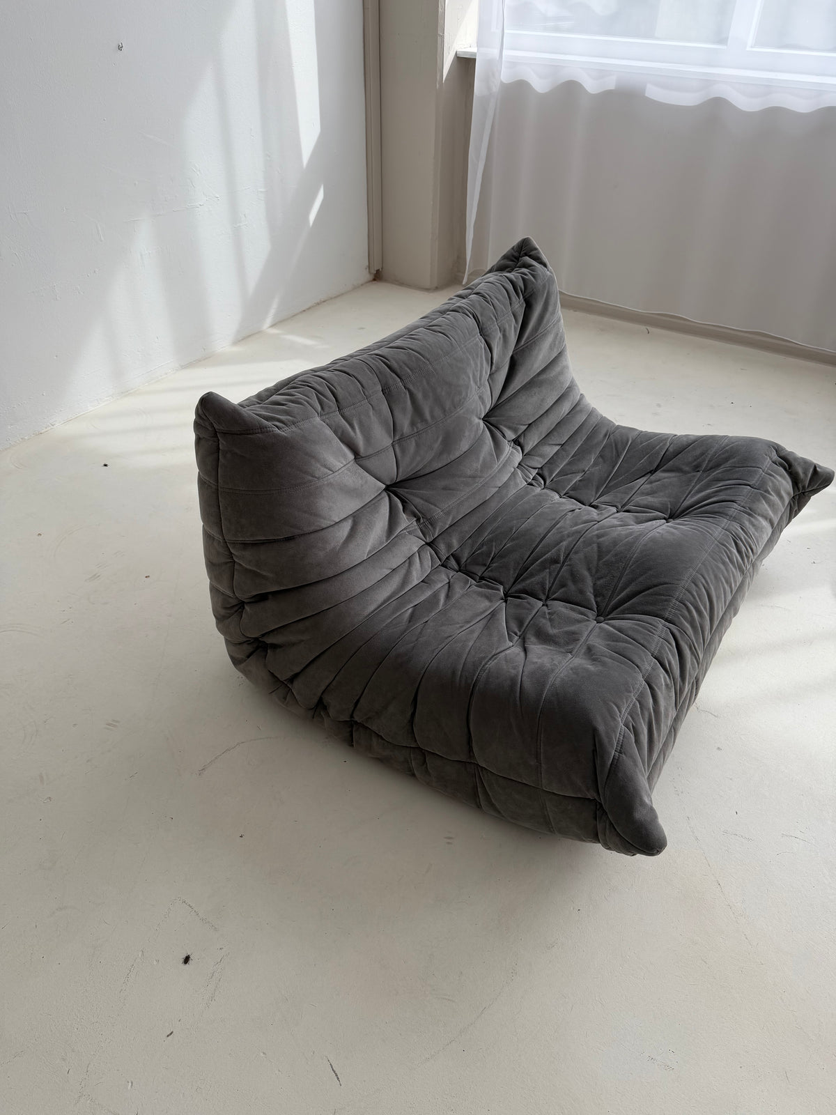 Ligne Roset Togo 2-Seater Sofa in Grey Alcantara, Michel Ducaroy, 2002
