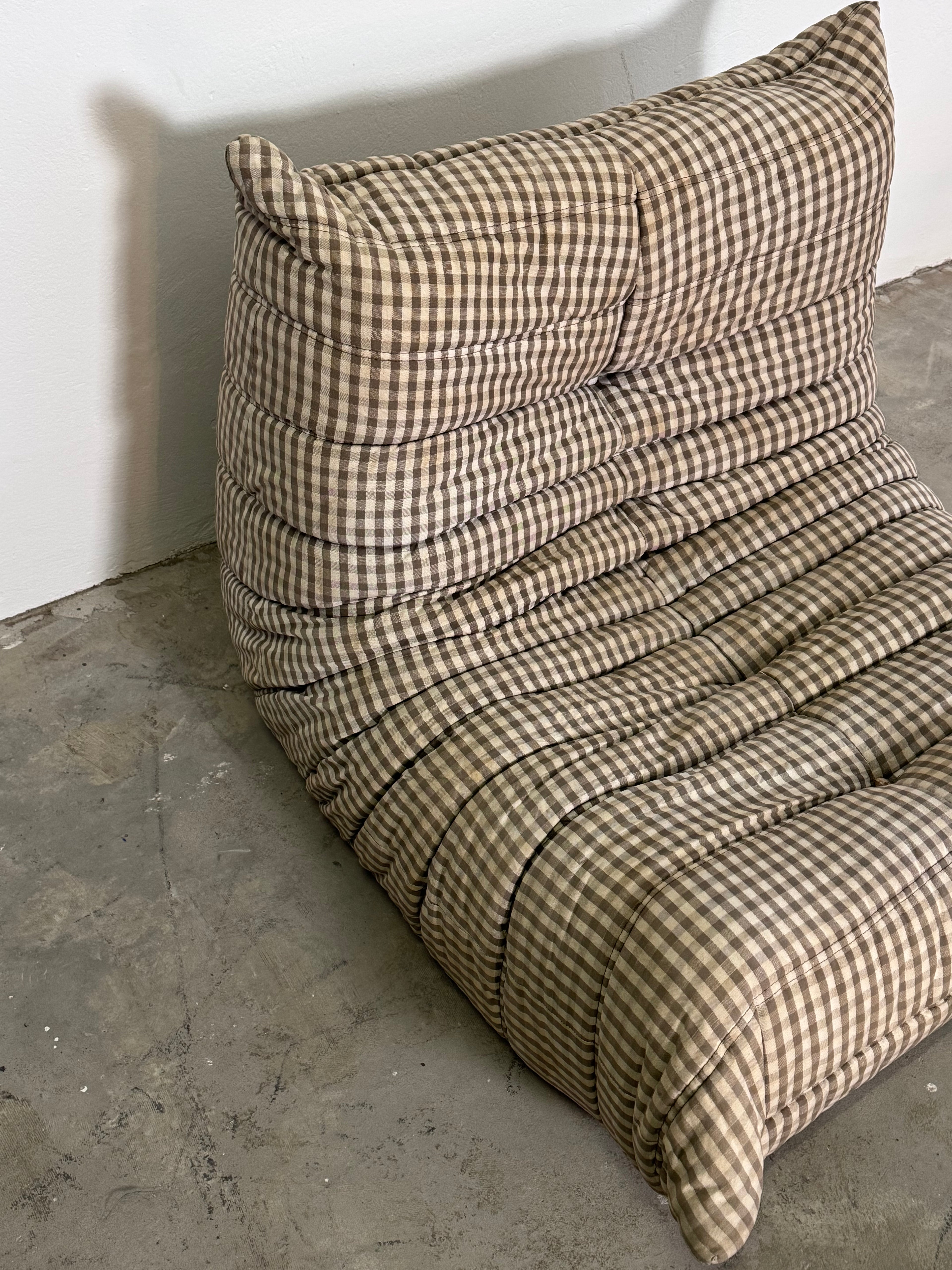 Vintage Ligne Roset Togo Eckelement + Sessel – Originalbezug, Michel Ducaroy Design, 70er/80er Jahre