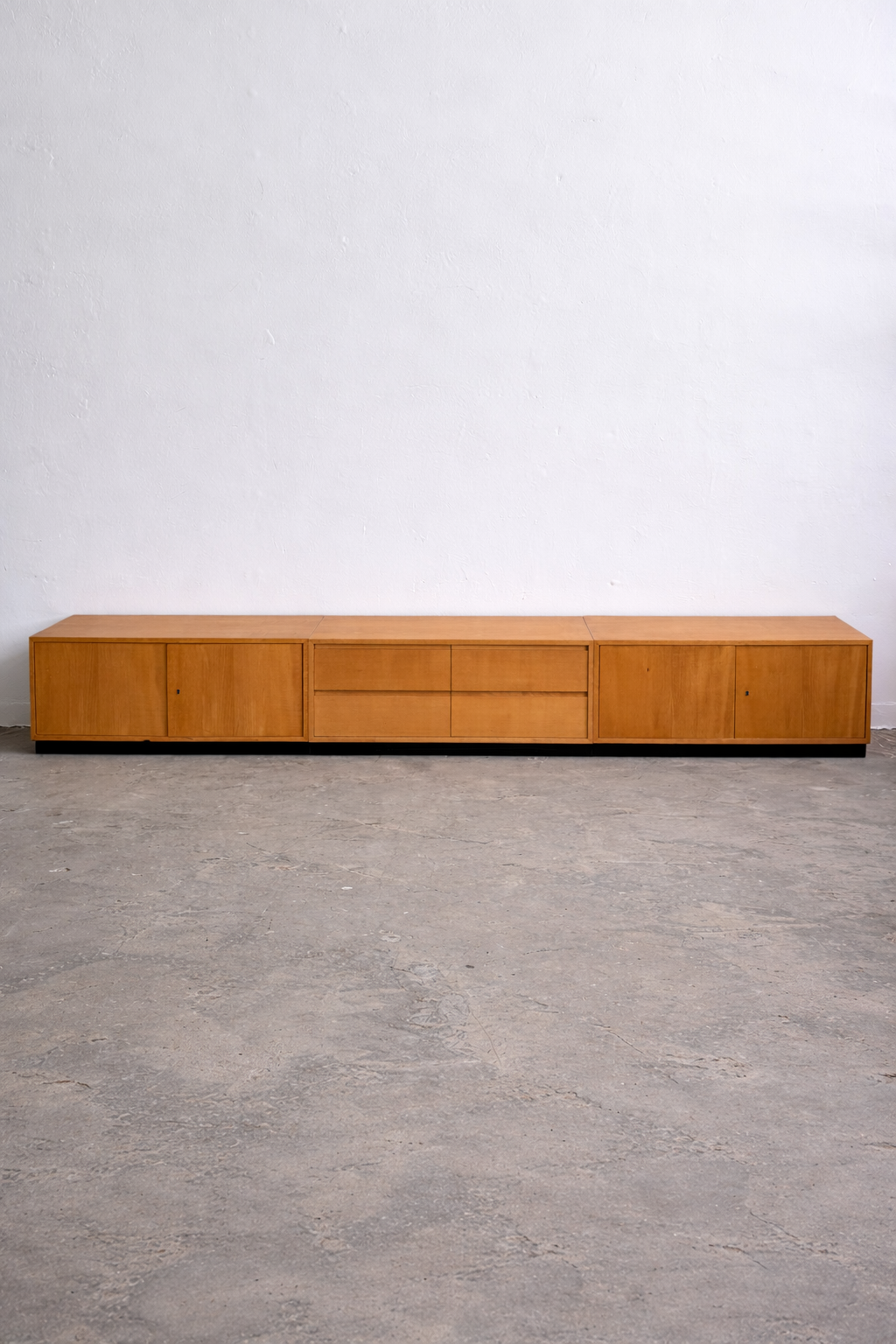 Vintage WK Möbel Sideboard 1960er – Extra langes Mid Century Lowboard 330 cm, Modulares Ahornfurnier Sideboard, German Design Cabinet