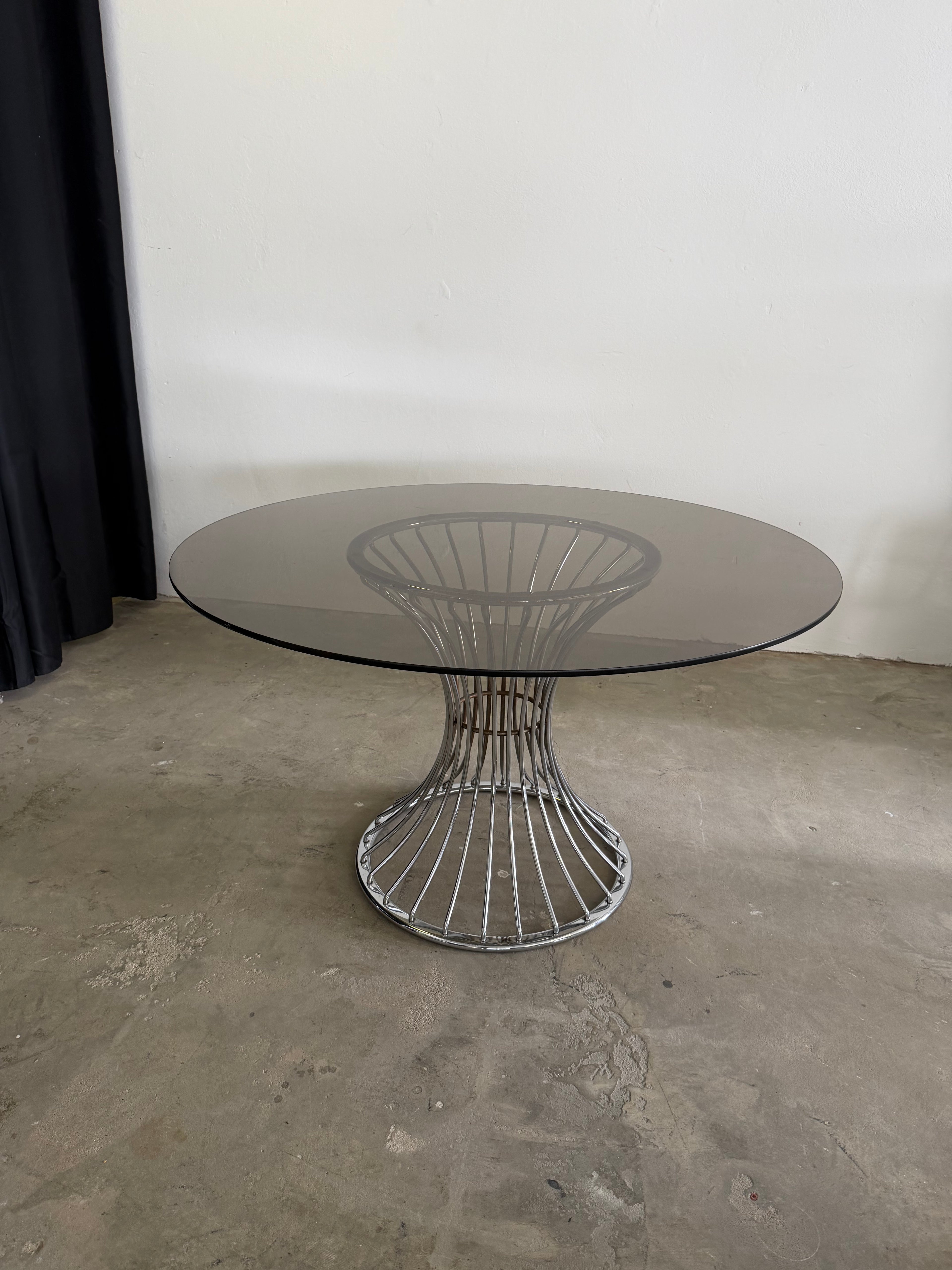 Gastone Rinaldi  Essgruppe | 4 Rima Freischwinger + Rauchglas Tisch | Italien 1970er