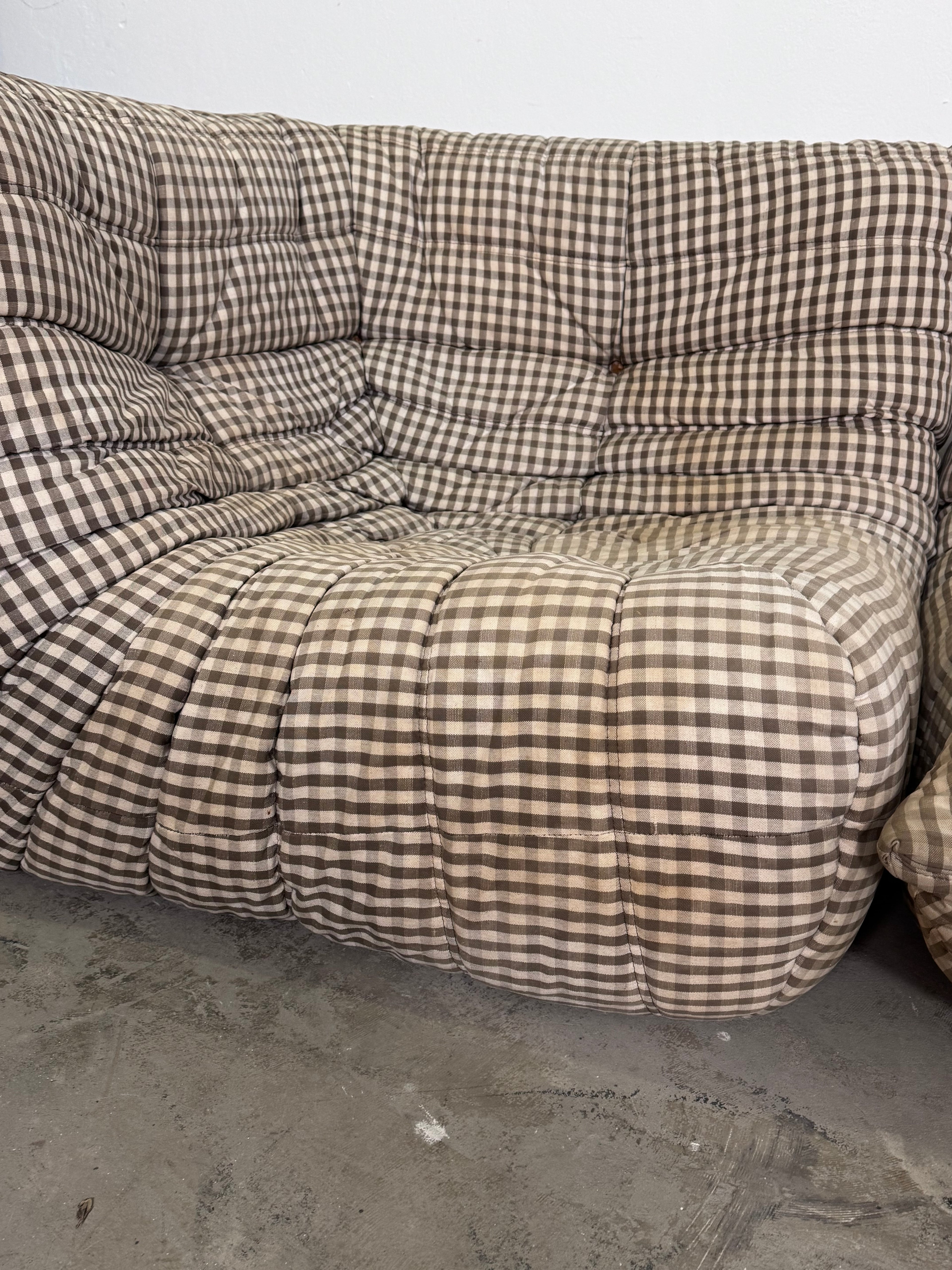 Vintage Ligne Roset Togo Eckelement + Sessel – Originalbezug, Michel Ducaroy Design, 70er/80er Jahre