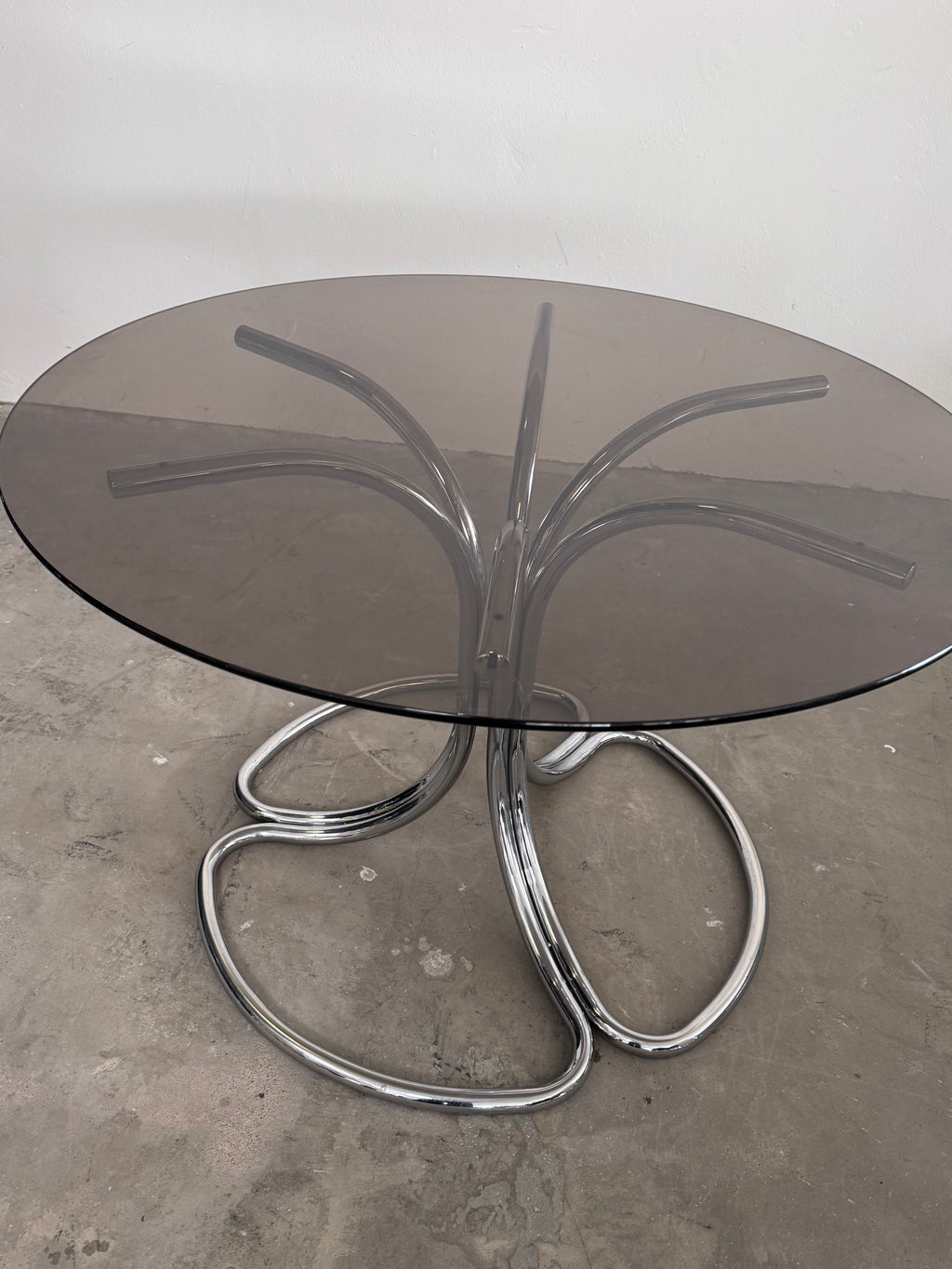 Giotto Stoppino Esstisch | Rauchglas & Chrom | Italien 1970er | Mid Century Design