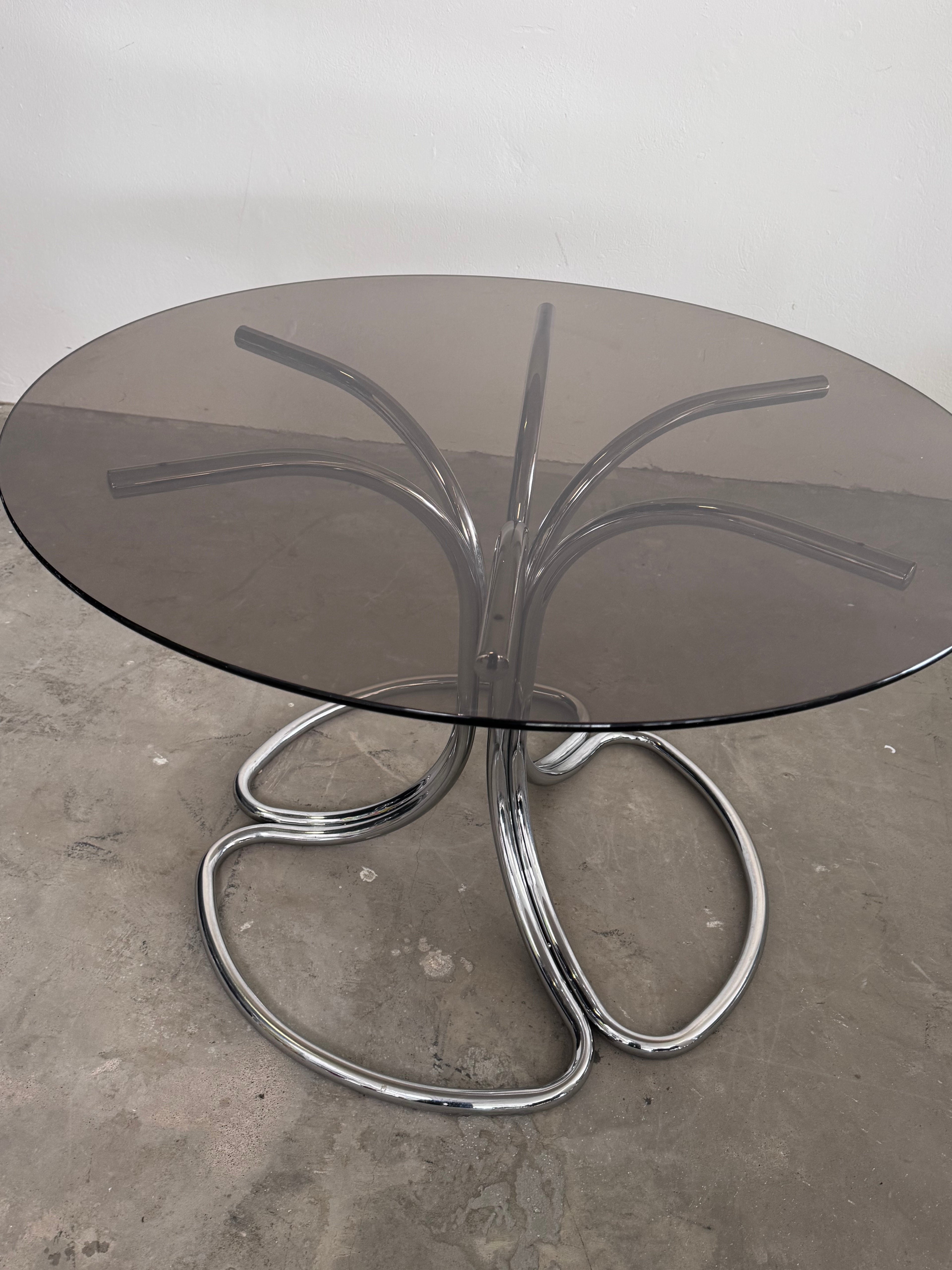 Giotto Stoppino Esstisch | Rauchglas & Chrom | Italien 1970er | Mid Century Design