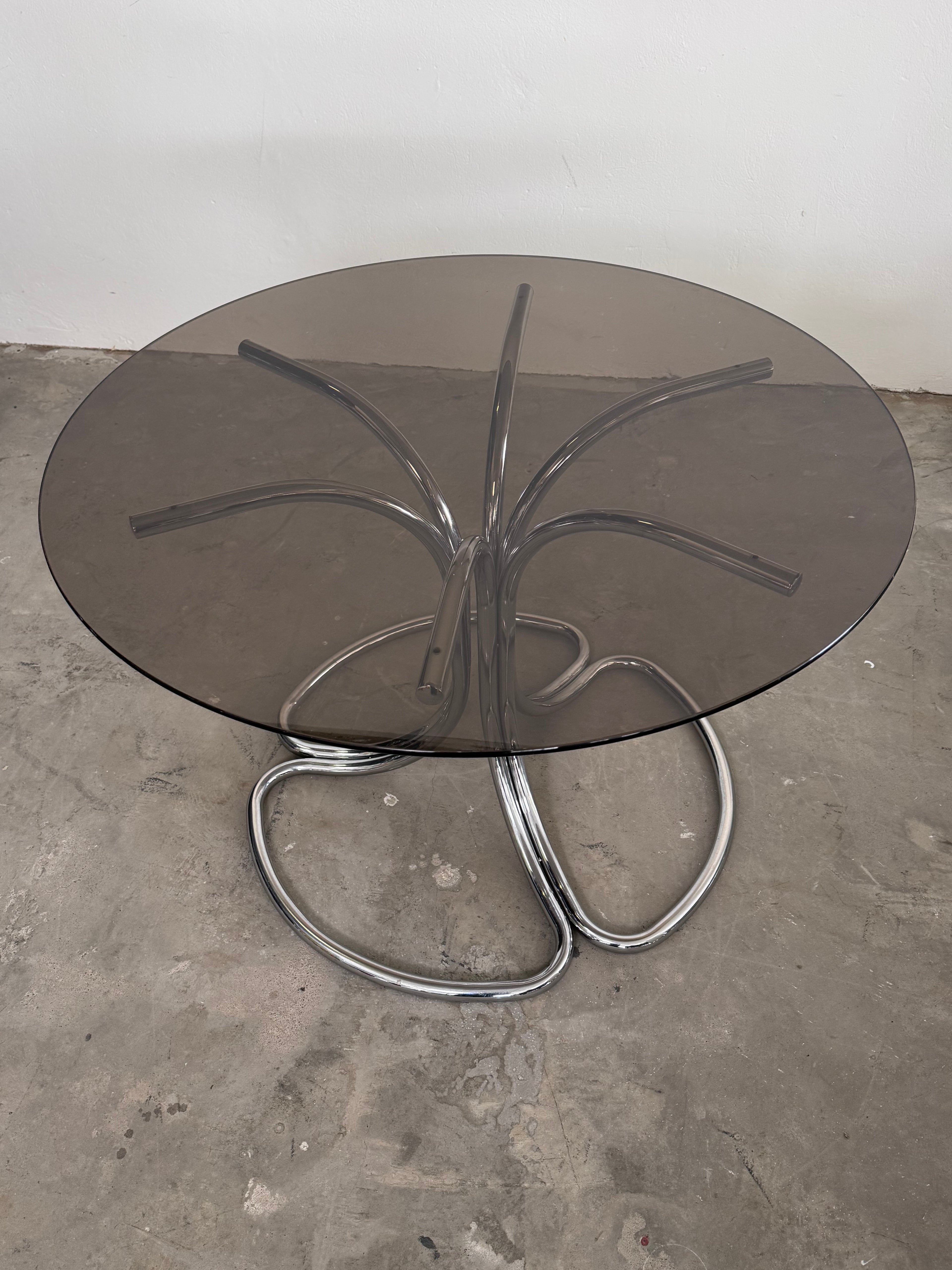 Giotto Stoppino Esstisch | Rauchglas & Chrom | Italien 1970er | Mid Century Design