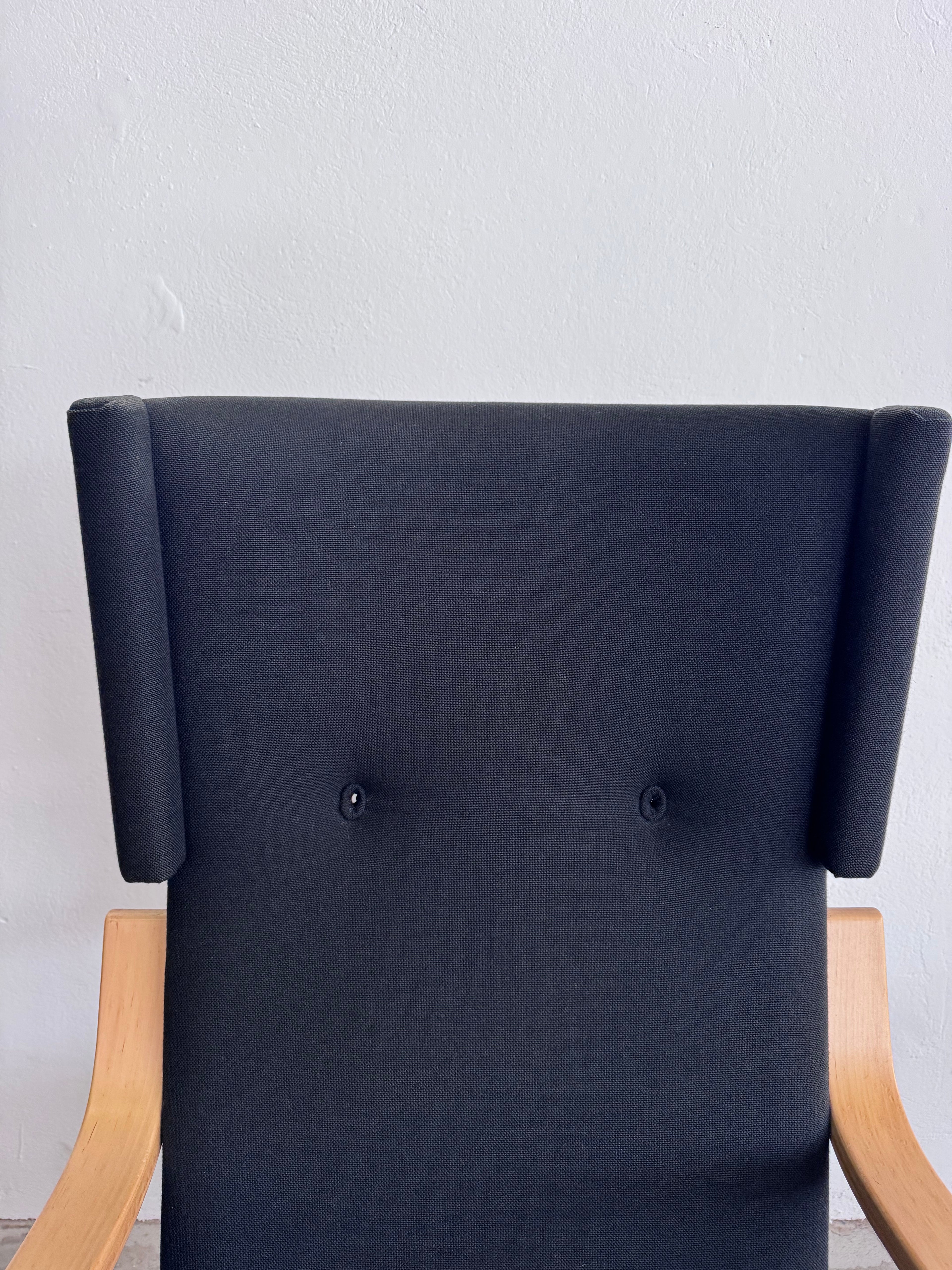 Alvar Aalto 36/401 Freischwinger Sessel für Artek, 1950er – Birke & schwarzer Stoff, Mid-Century Design