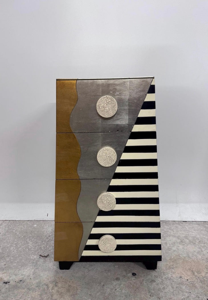 A Lam Lee Pyramid Form Memphis Style Set of Drawers 1980 in Italy