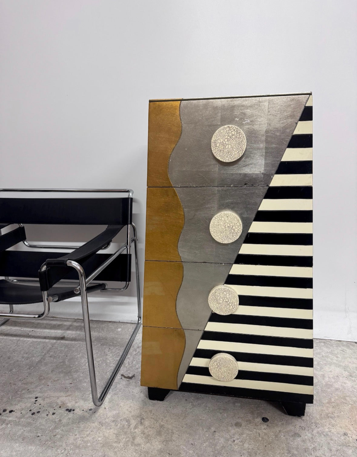 A Lam Lee Pyramid Form Memphis Style Set of Drawers 1980 in Italy