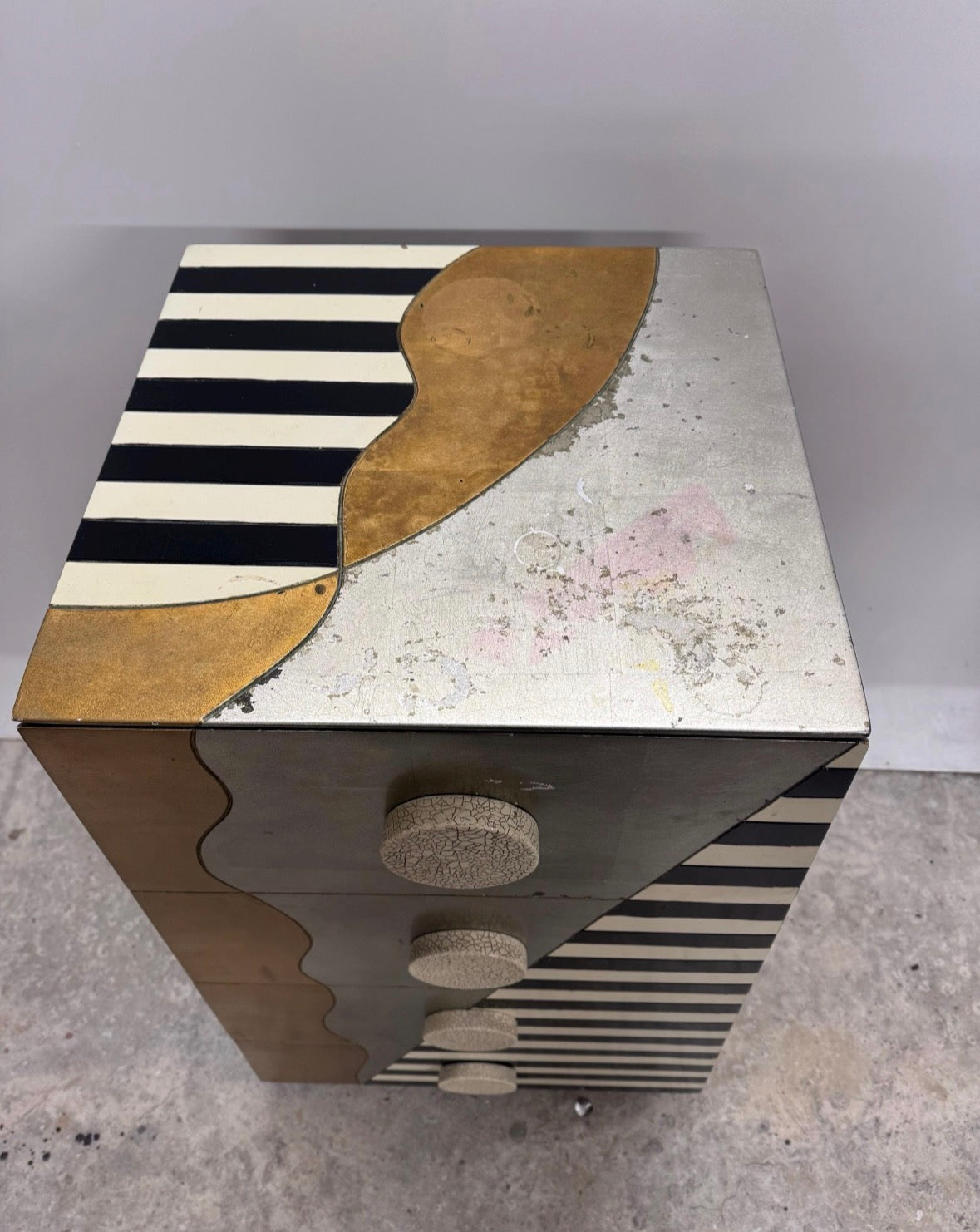 A Lam Lee Pyramid Form Memphis Style Set of Drawers 1980 in Italy