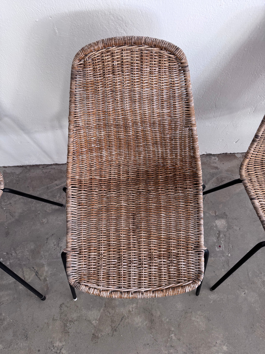 Gian Franco Legler Korbstuhl – Mid Century Rattan Esszimmerstuhl, Italien 1950er/60er, Stahlgestell