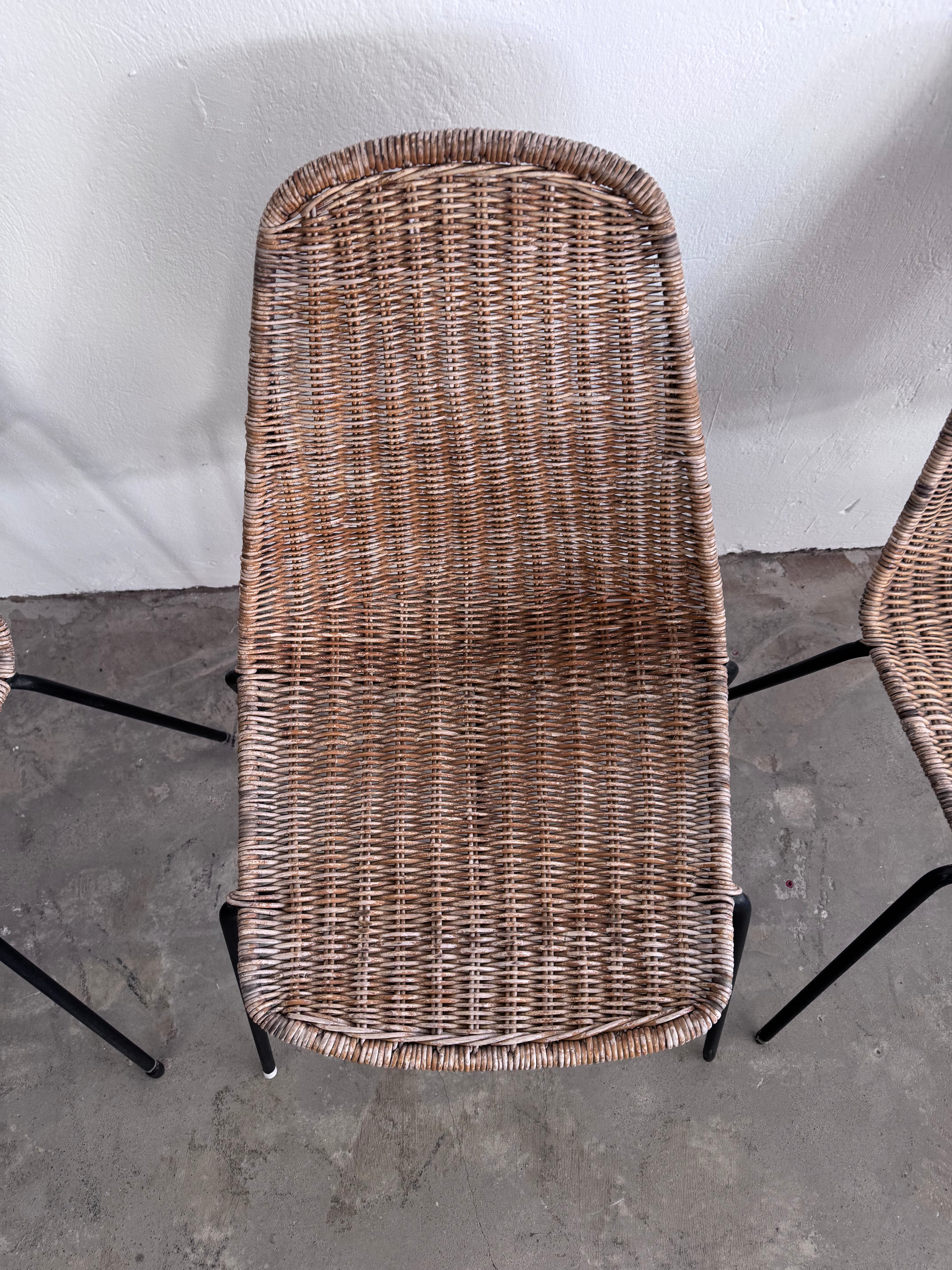 Gian Franco Legler Korbstuhl – Mid Century Rattan Esszimmerstuhl, Italien 1950er/60er, Stahlgestell
